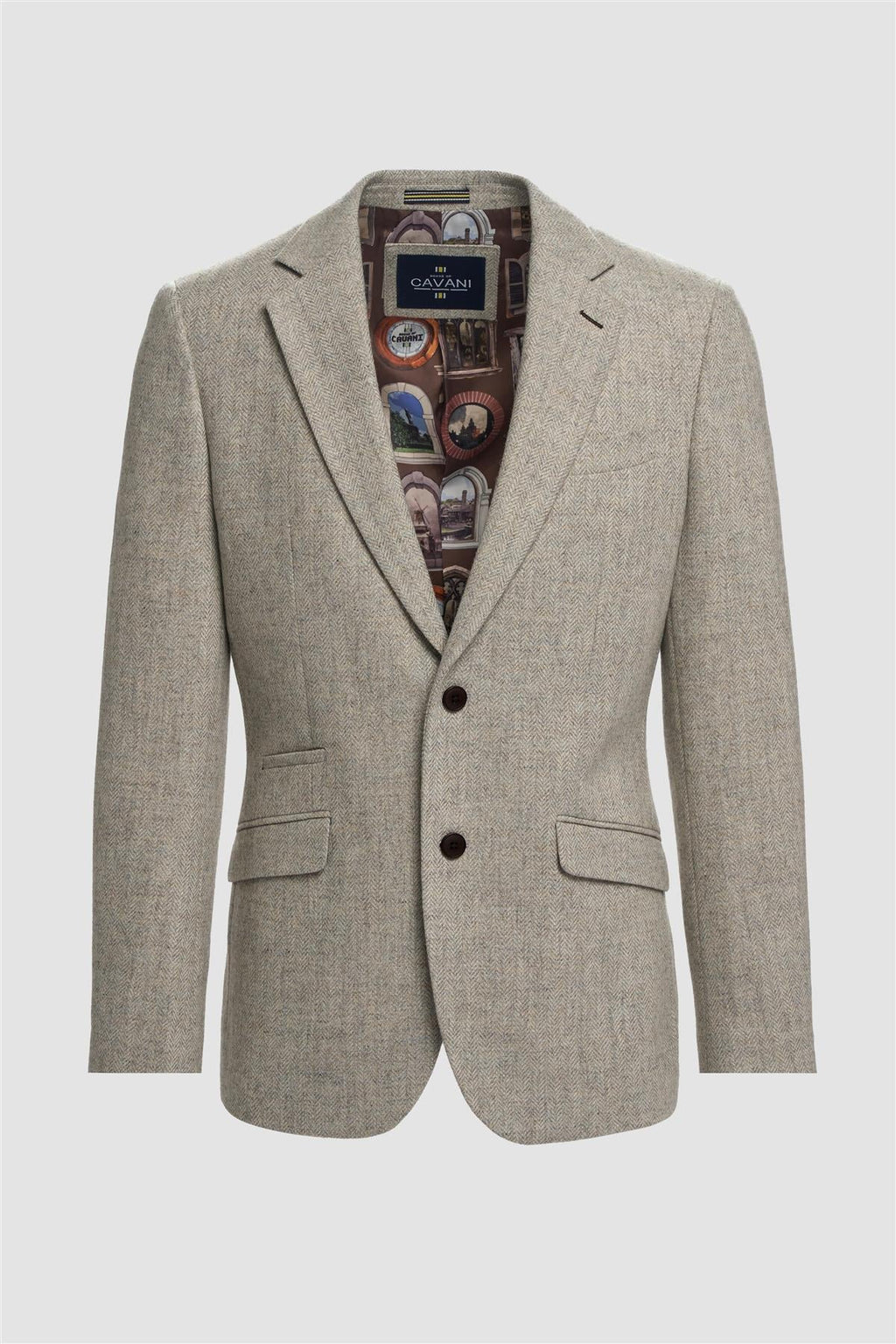 Men’s Pearl Grey Herringbone Wool Tweed Suit Jacket Thomas