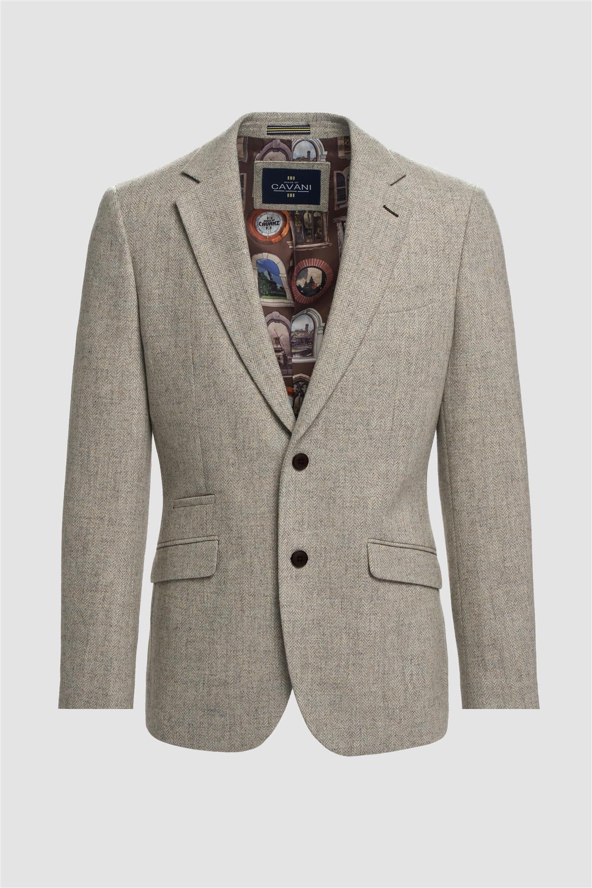 Men’s Pearl Grey Herringbone Wool Tweed Suit Jacket Thomas
