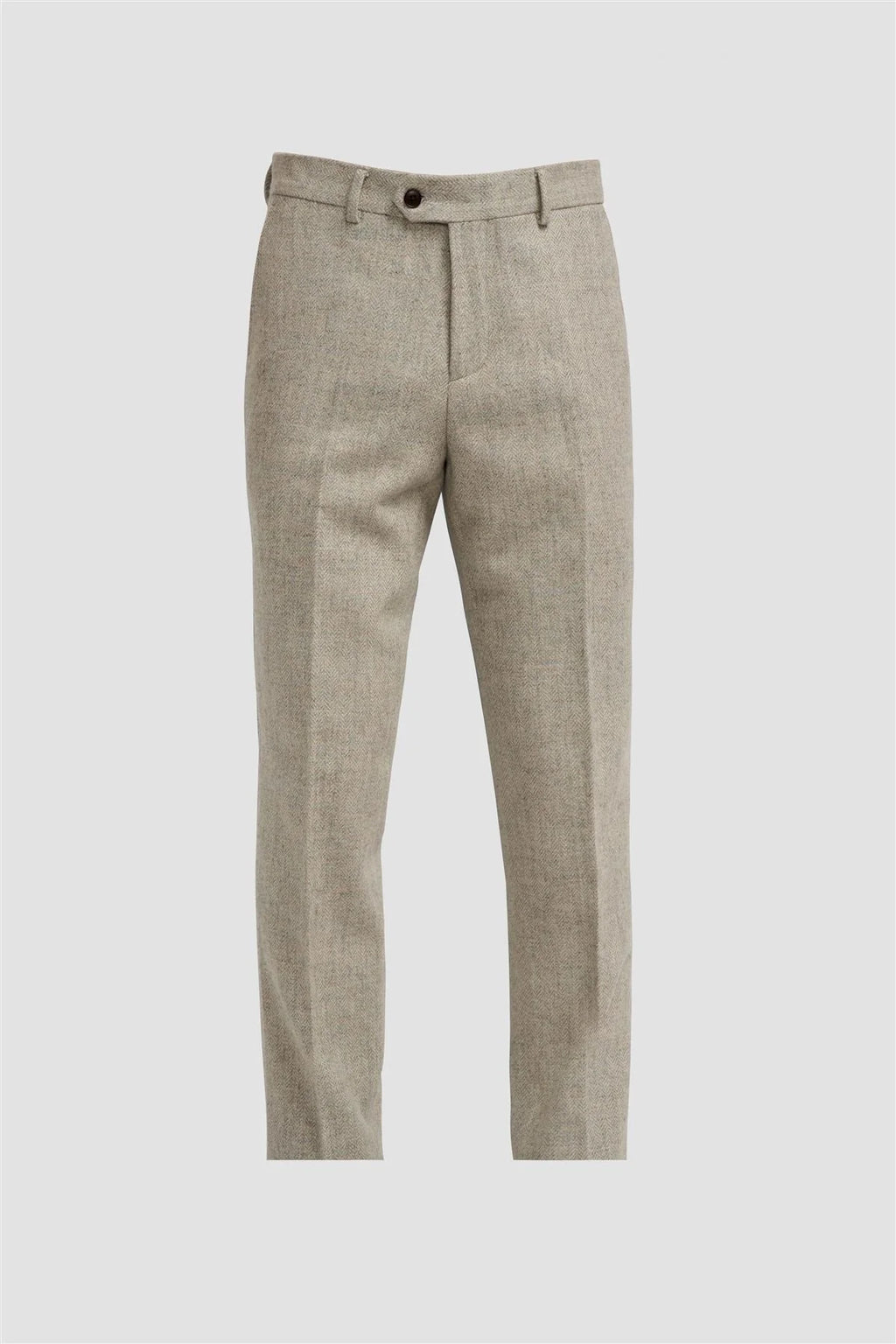 Men’s Pearl Grey Herringbone Wool Tweed Trousers Thomas