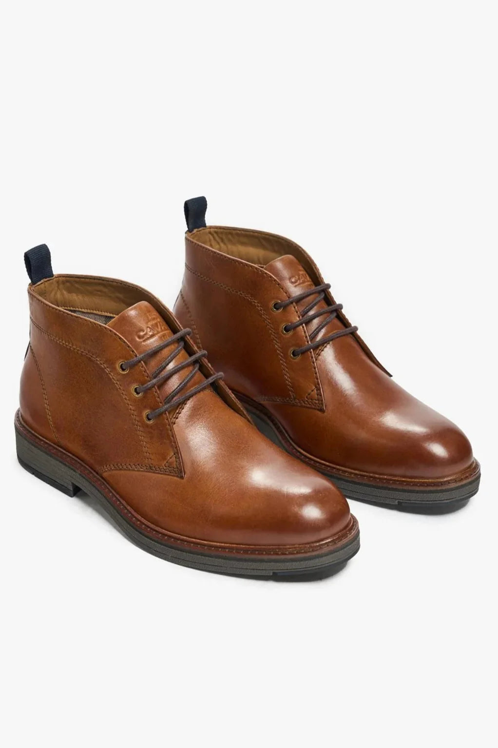 Men's tan polished leather chukka boots, AUSTIN.