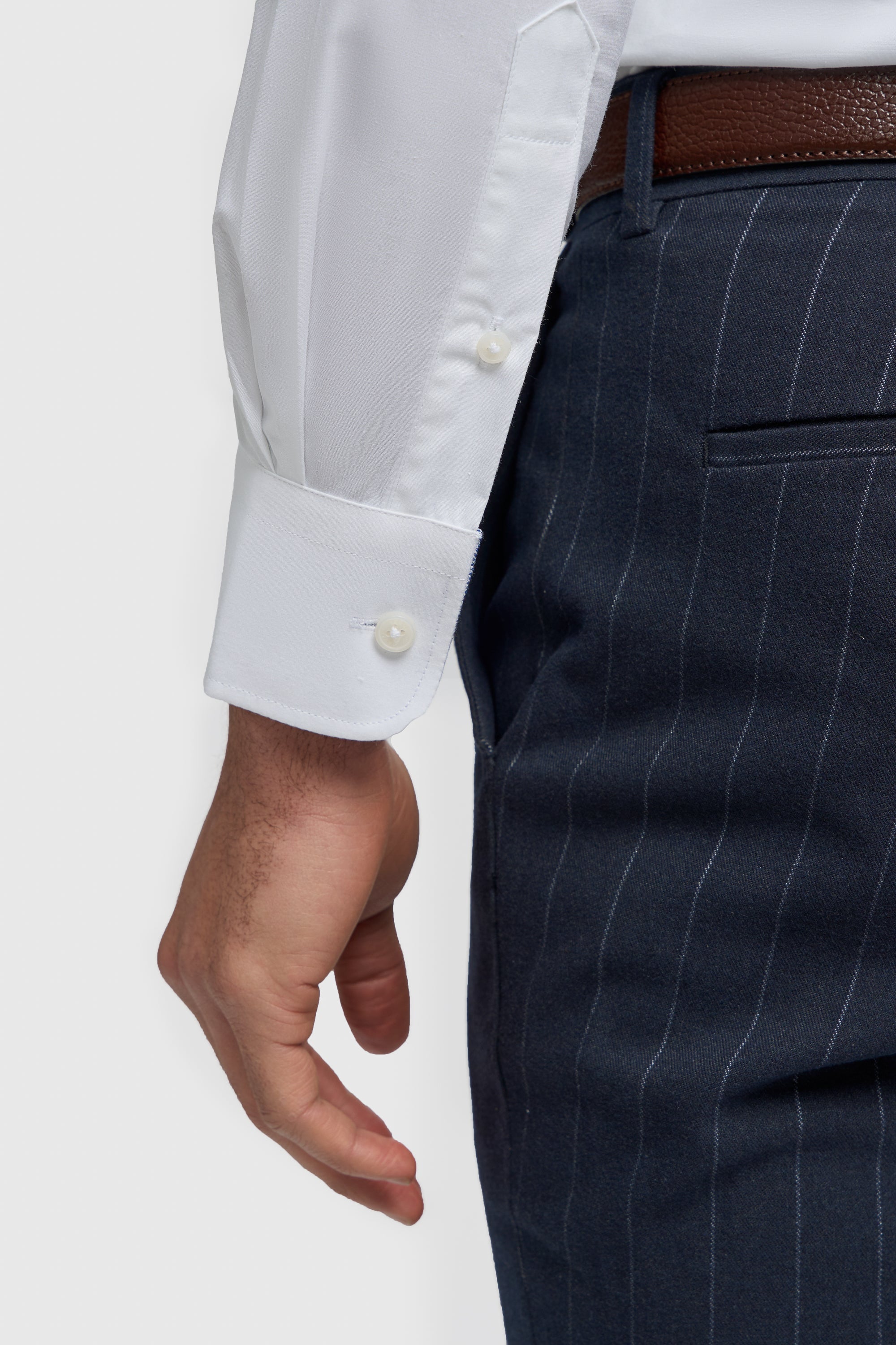 Mens White Round Collar Cotton Slim Fit Formal Shirt