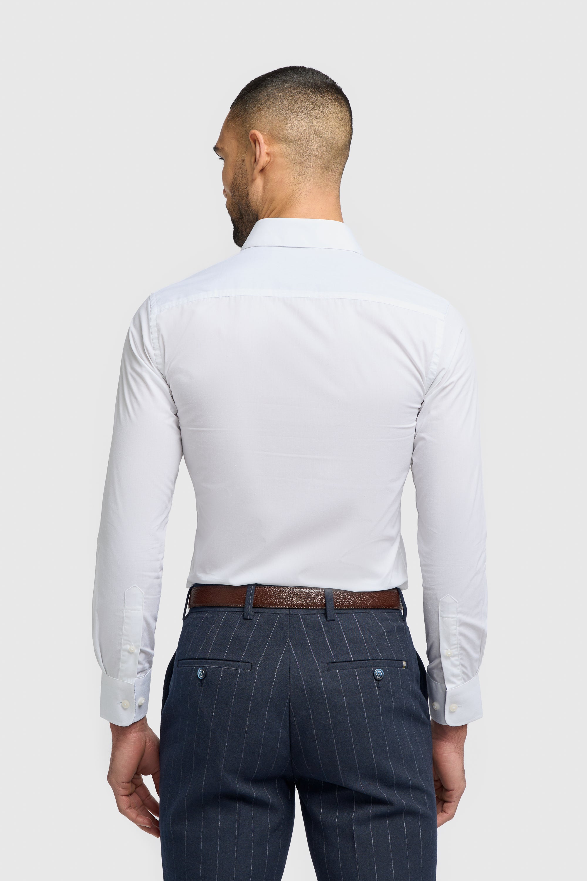Mens White Round Collar Cotton Slim Fit Formal Shirt