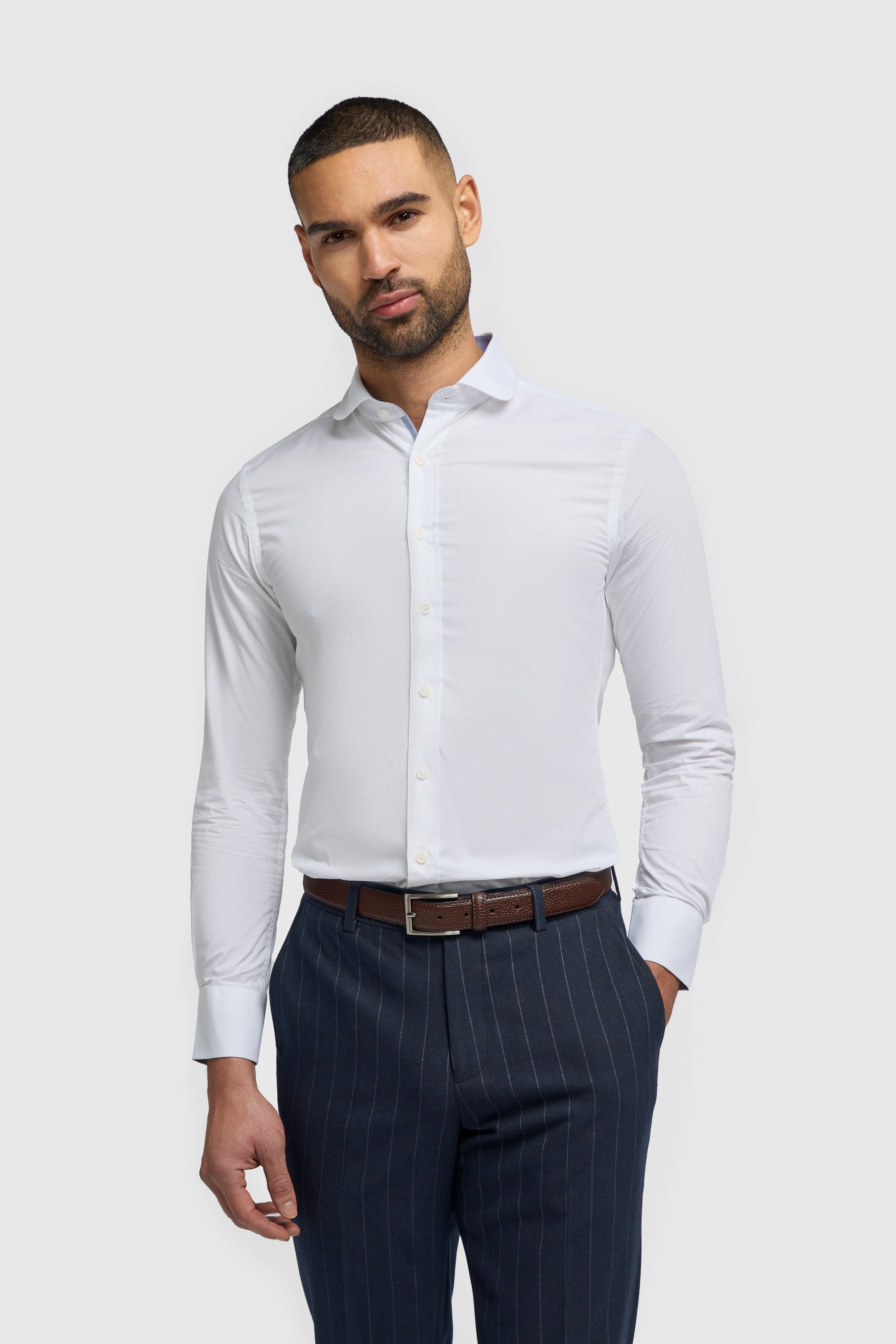 Men’s round collar slim fit formal shirt white cotton