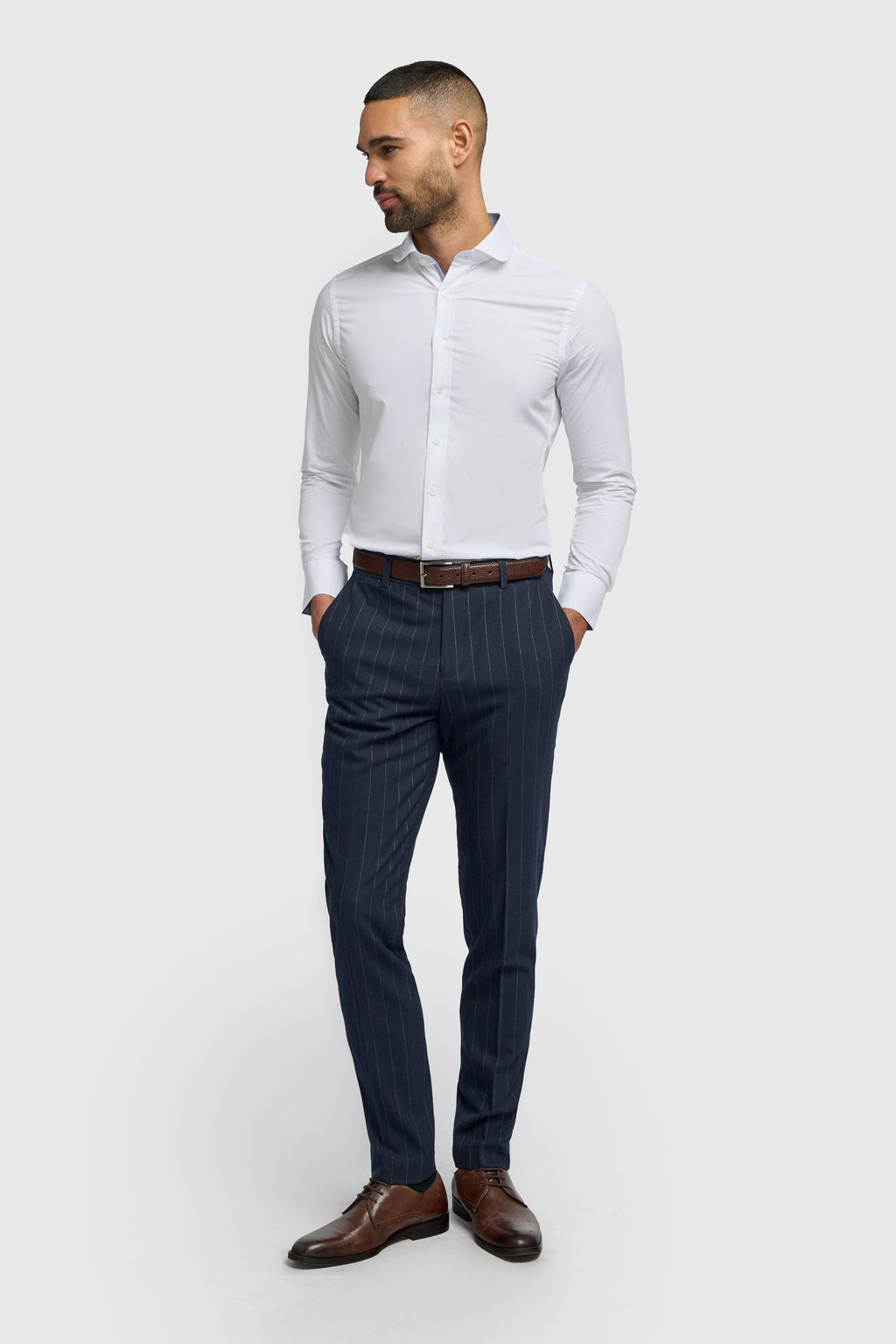 Mens White Round Collar Cotton Slim Fit Formal Shirt
