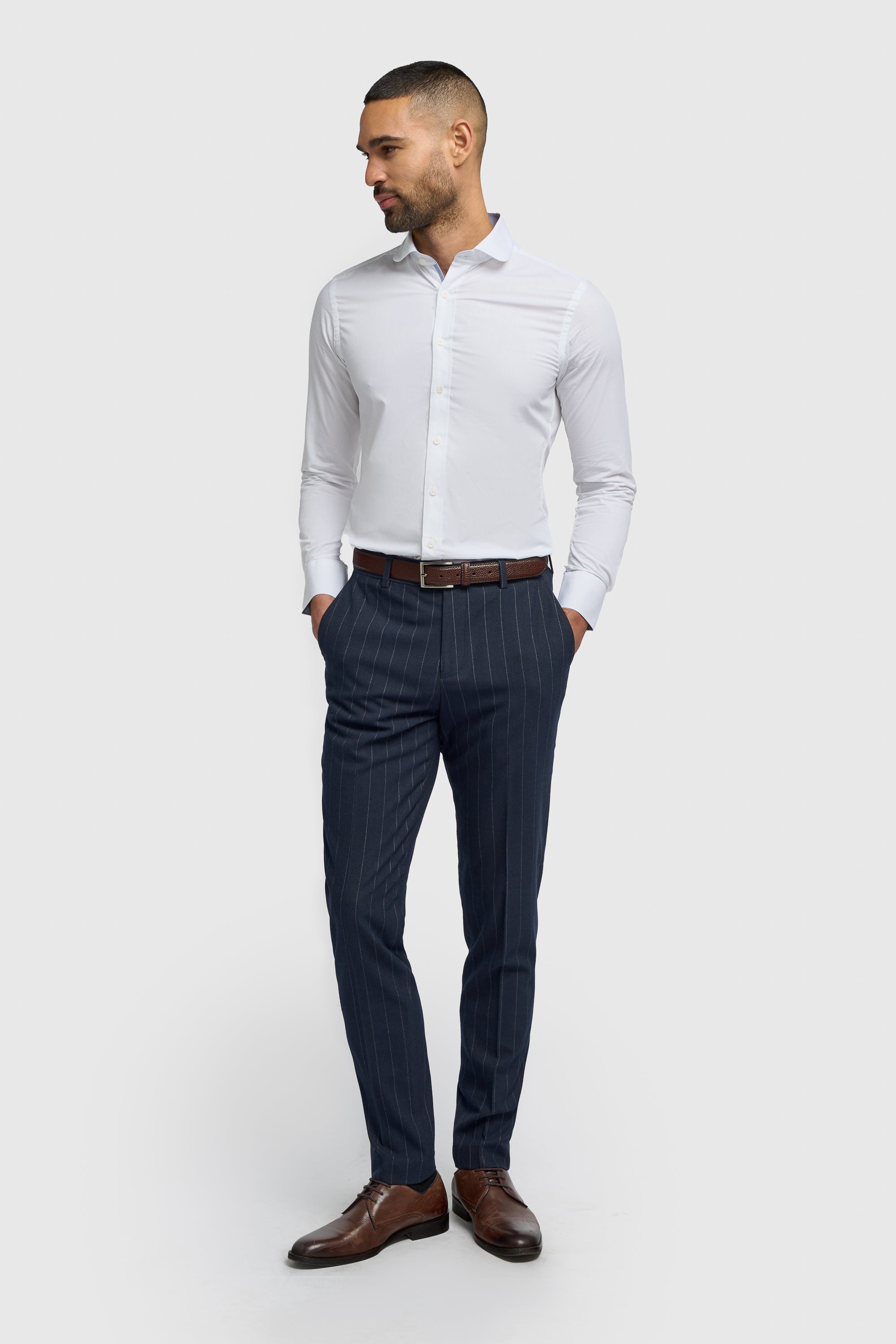 Mens White Round Collar Cotton Slim Fit Formal Shirt