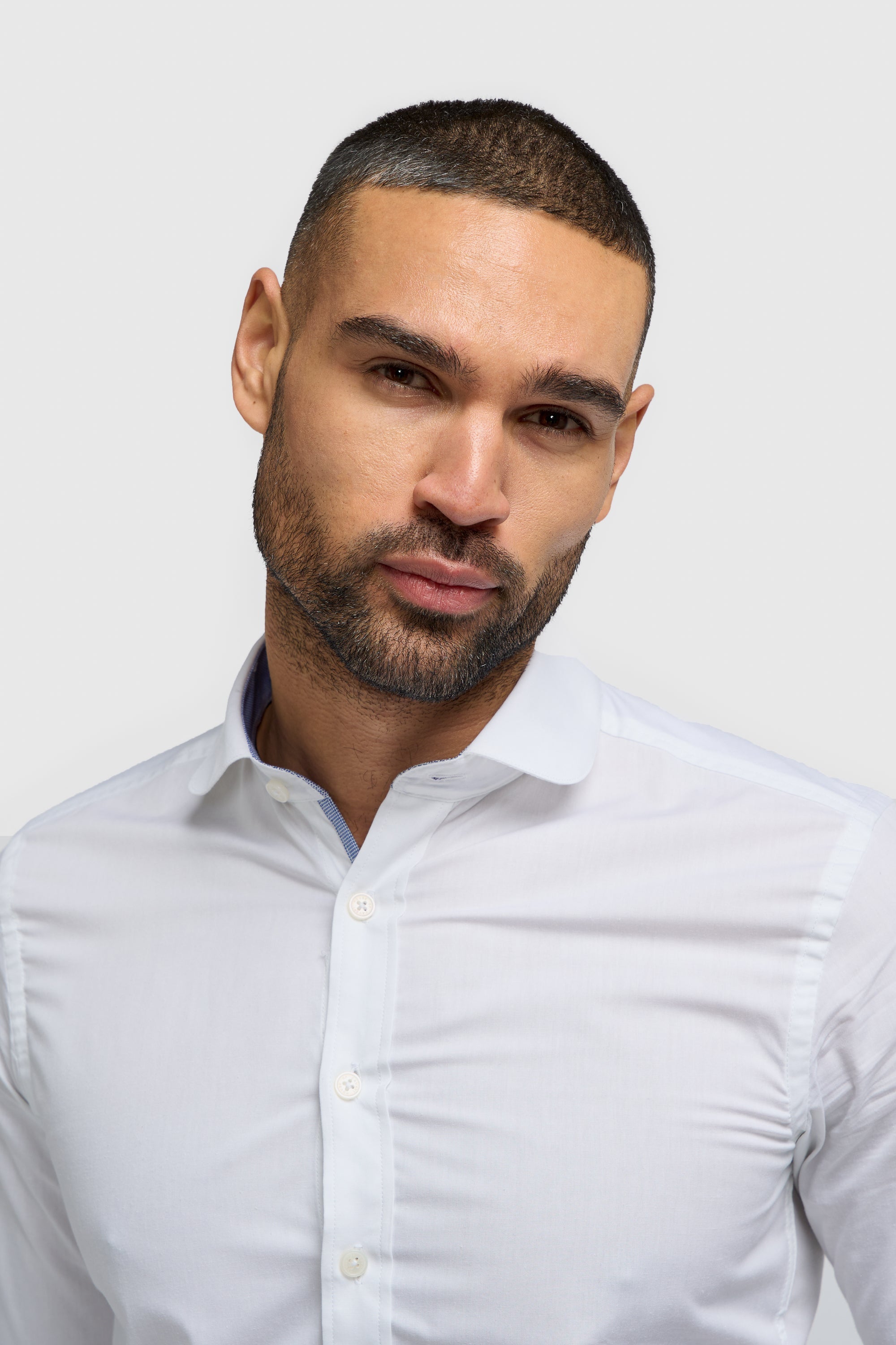 Mens White Round Collar Cotton Slim Fit Formal Shirt