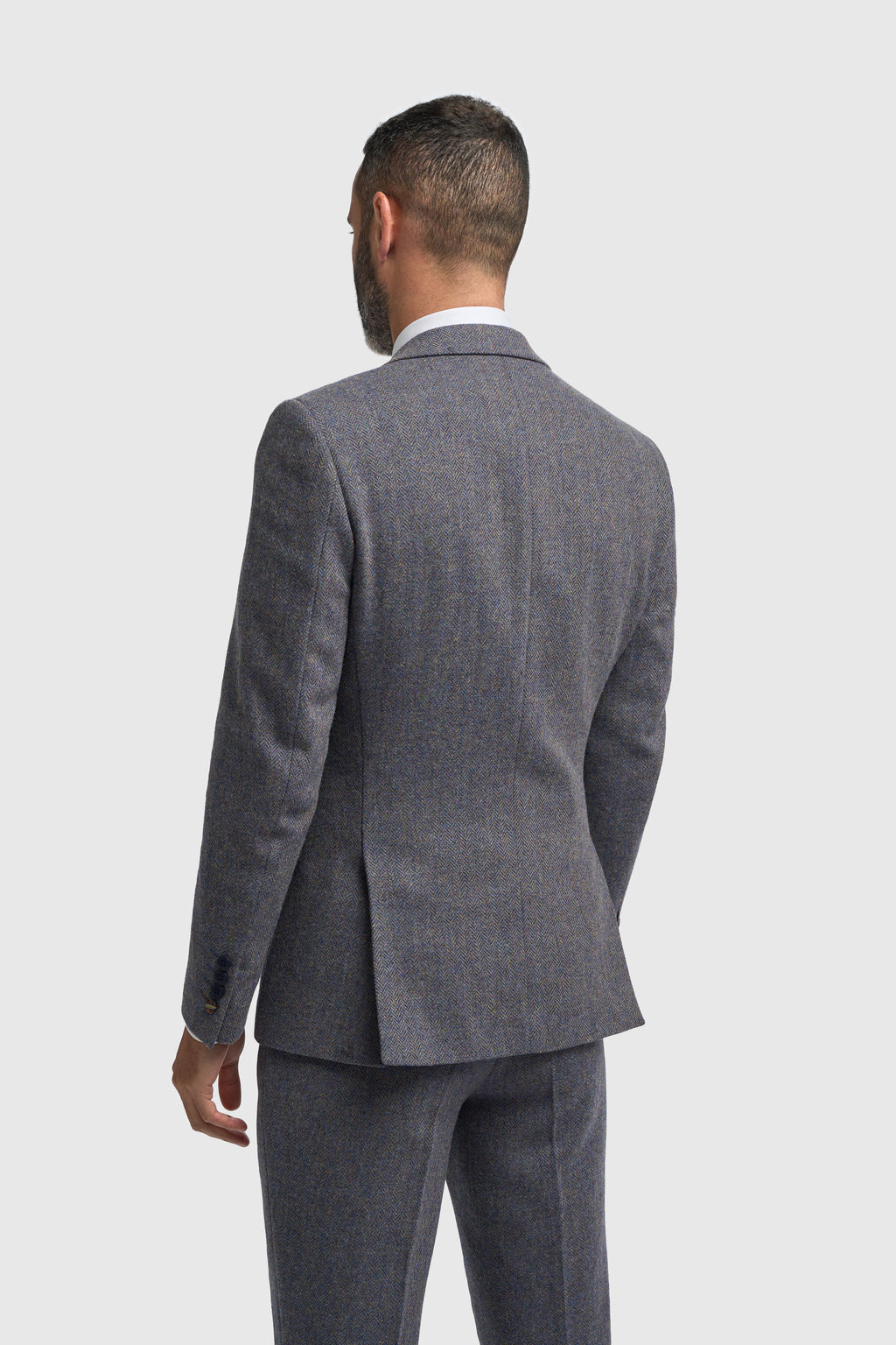 Men’s Savoy Grey 3 Piece Wool Herringbone Tweed Suit Thomas Back picture
