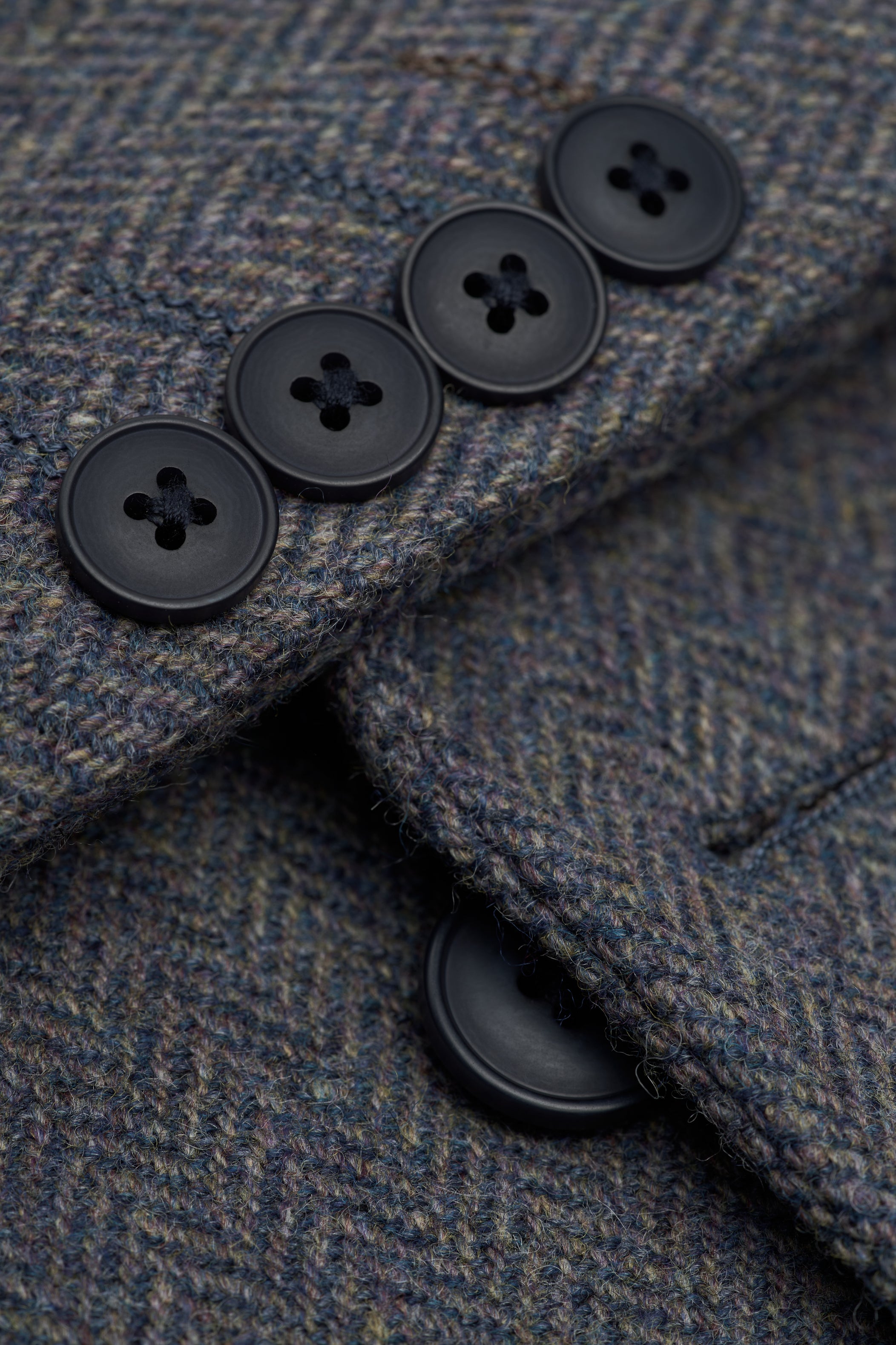 Men’s Savoy Grey 3 Piece Wool Herringbone Tweed Suit Thomas - Buttons Picture