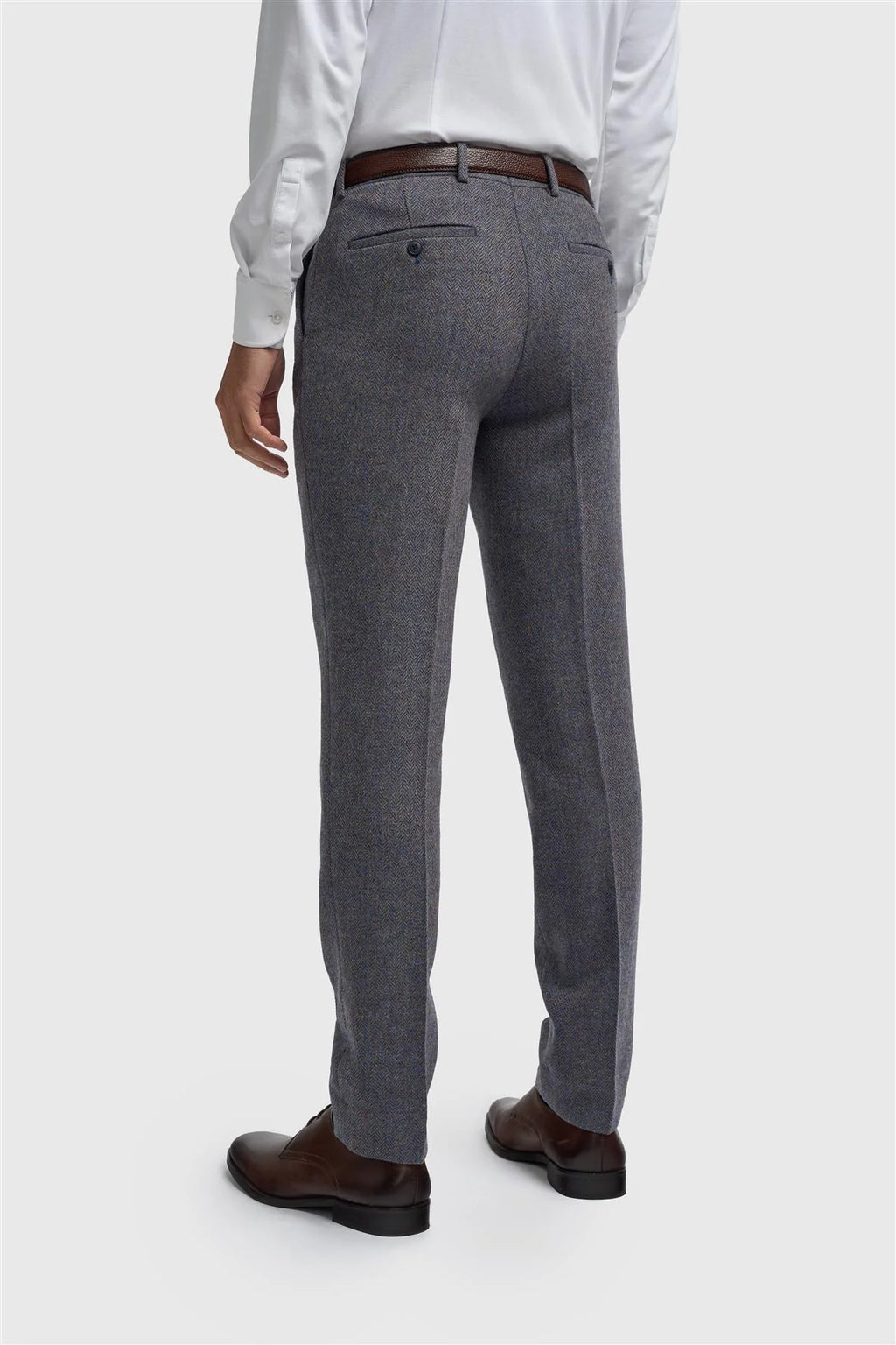 Men’s Savoy Grey Herringbone Wool Tweed Trousers Thomas Back Picture