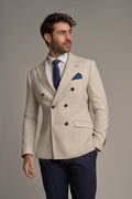 Mens beige self pattern double breasted blazer ROMEO tailored fit