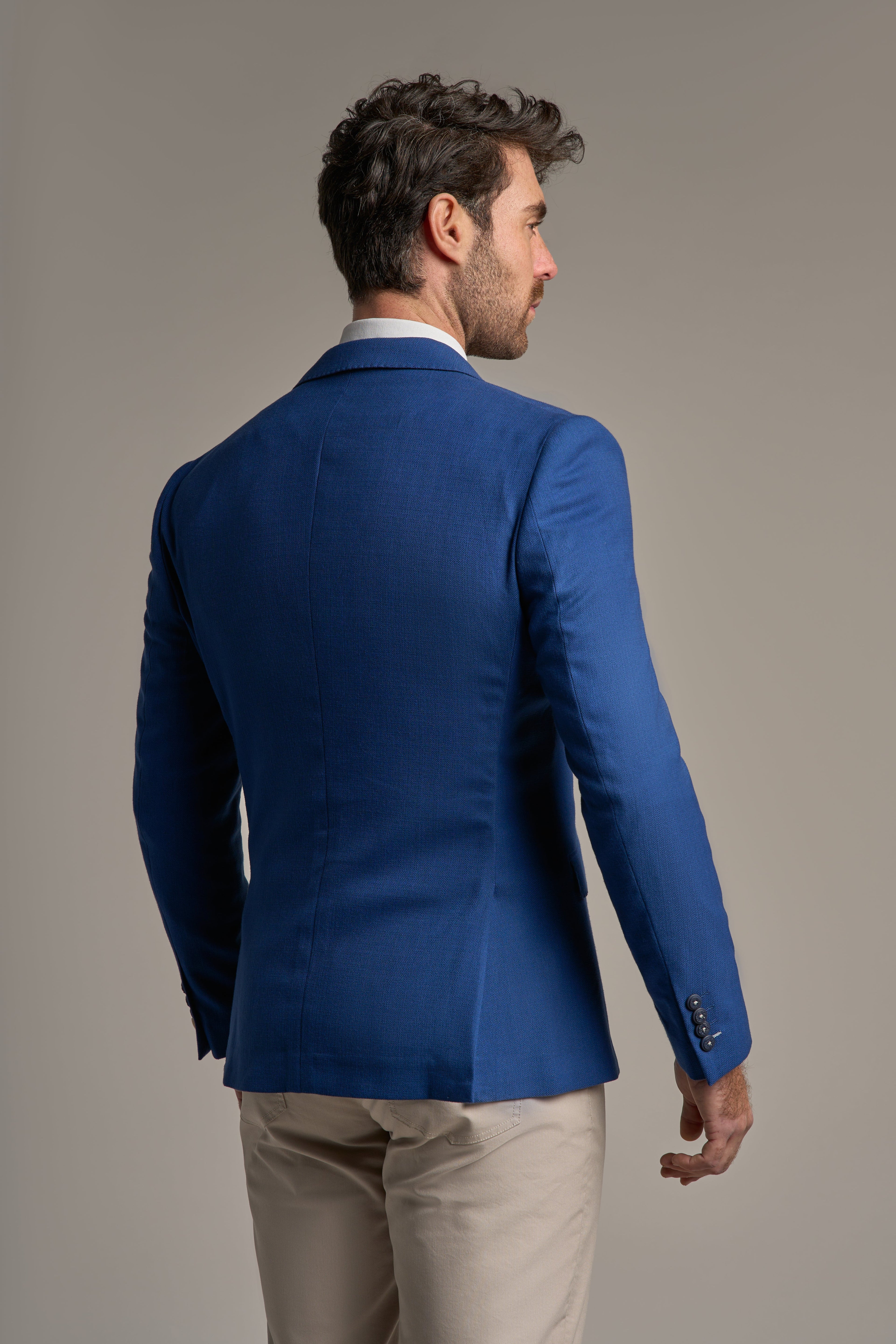 Men’s Self-Pattern Double-Breasted Blazer – ROMEO - Blue Back Picture