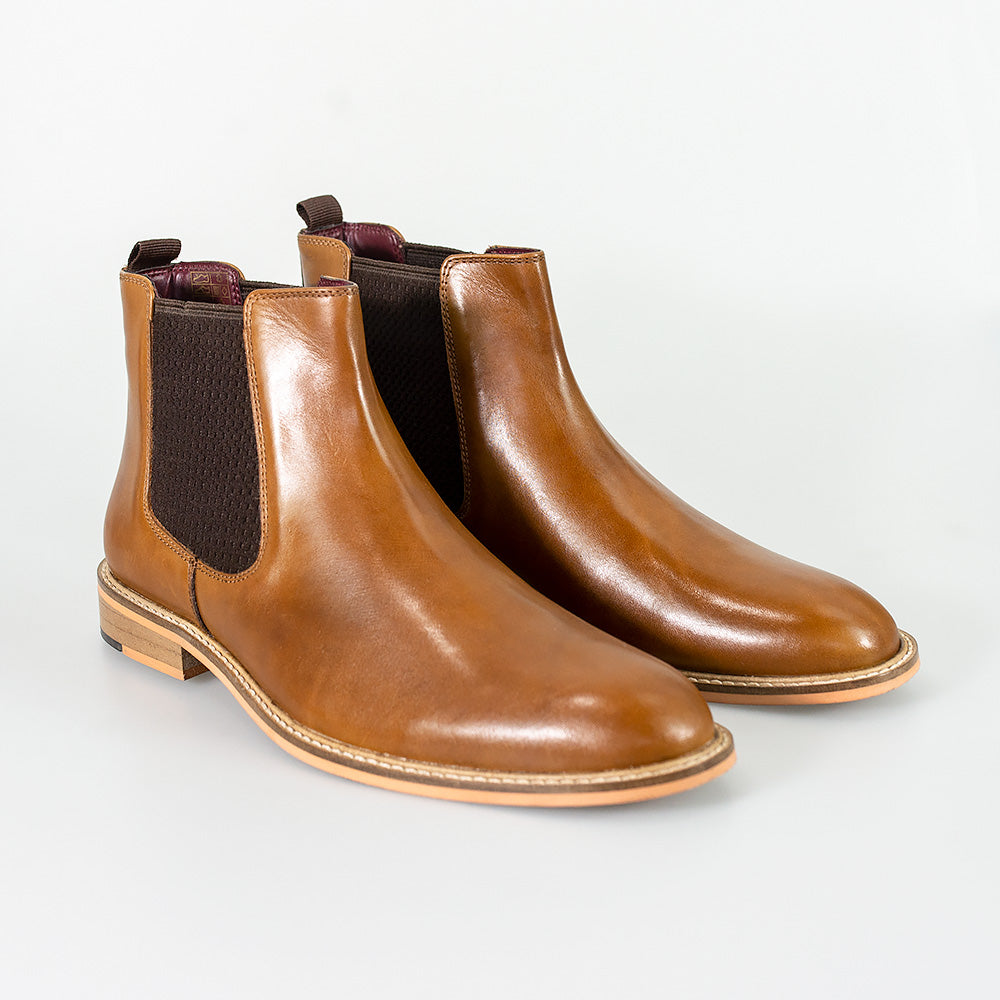 Men's tan pull-on leather Chelsea boots, WATSON.