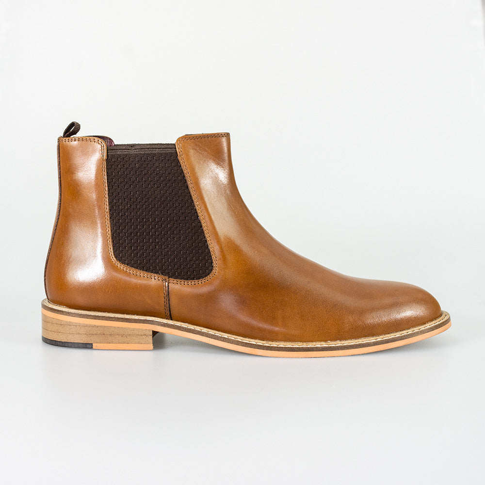 Mens Tan Pull On Leather Chelsea Boots WATSON