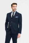 Mens navy slim fit textured formal suit jacket TROPEZ on hanger