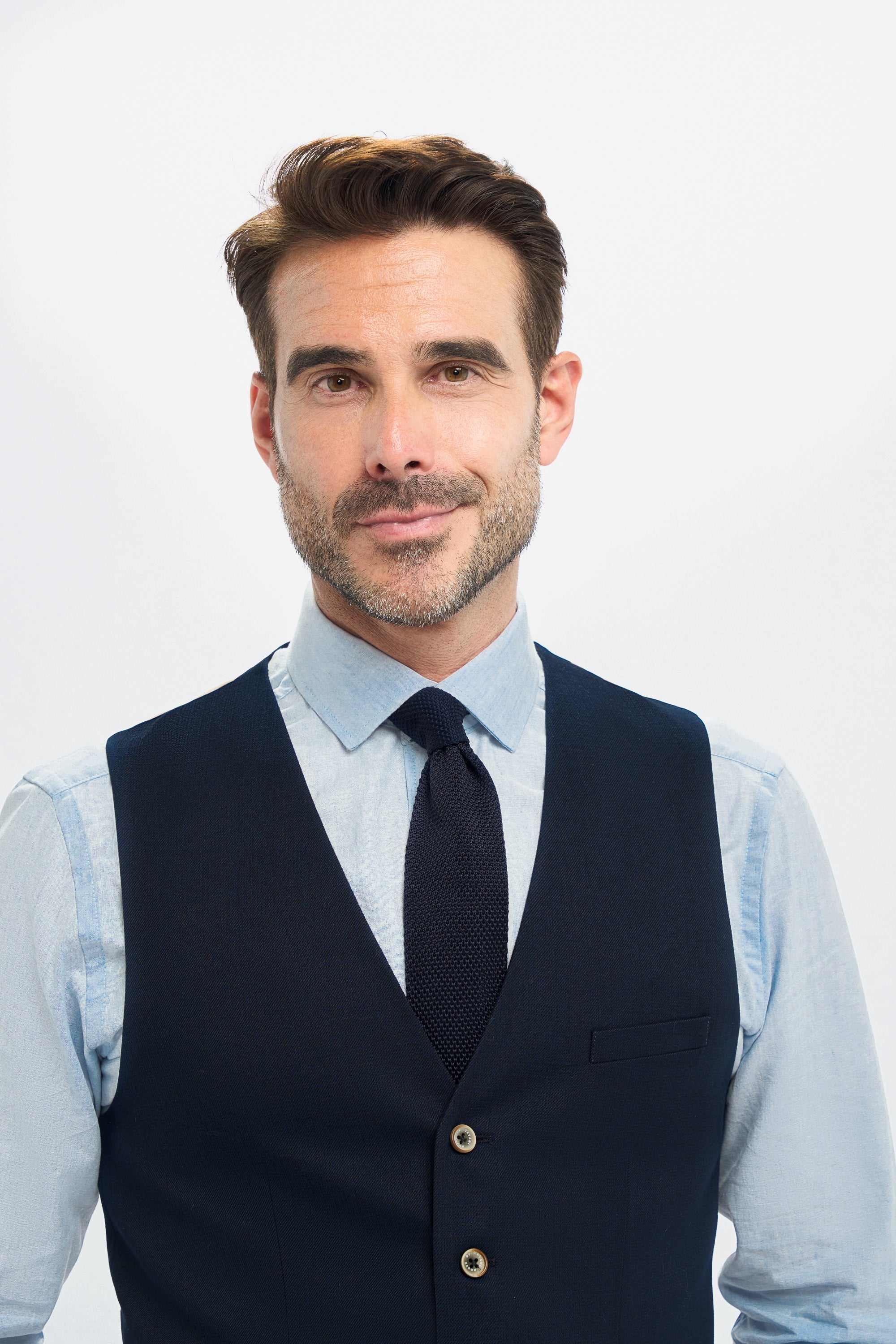 Mens Navy Slim Fit Textured Formal Waistcoat TROPEZ