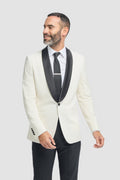 Men's Slim Fit Wool Blend Tuxedo Dinner Suit - ASPEN - Ivory Model Picture