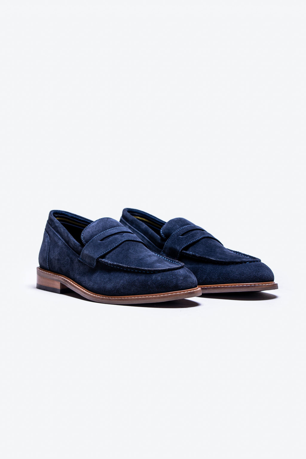 Men's navy blue stacked-heel suede penny loafers, JORDAN.
