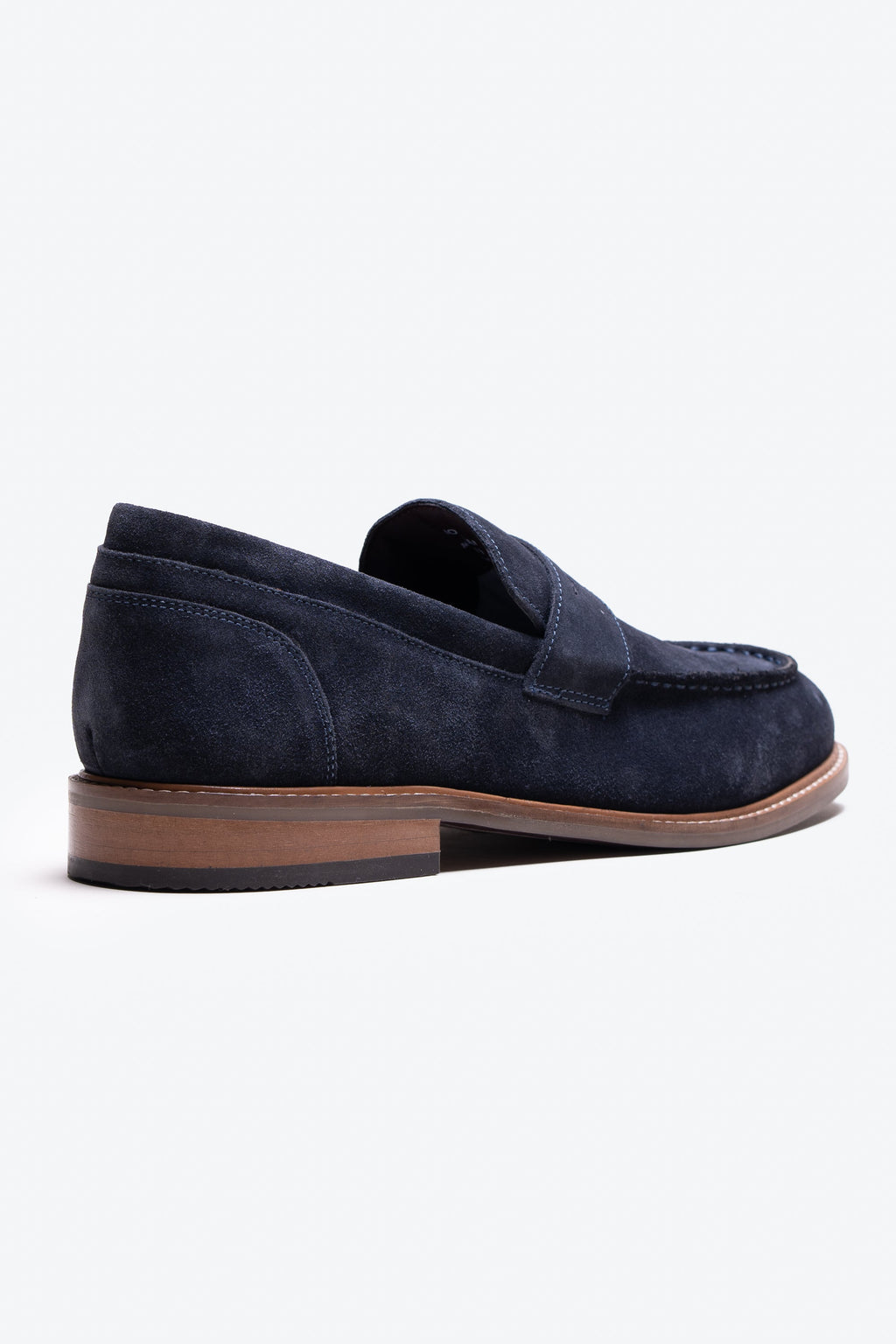 Men's Stacked Heel Suede Penny Loafer - JORDAN - Navy Blue Back Picture