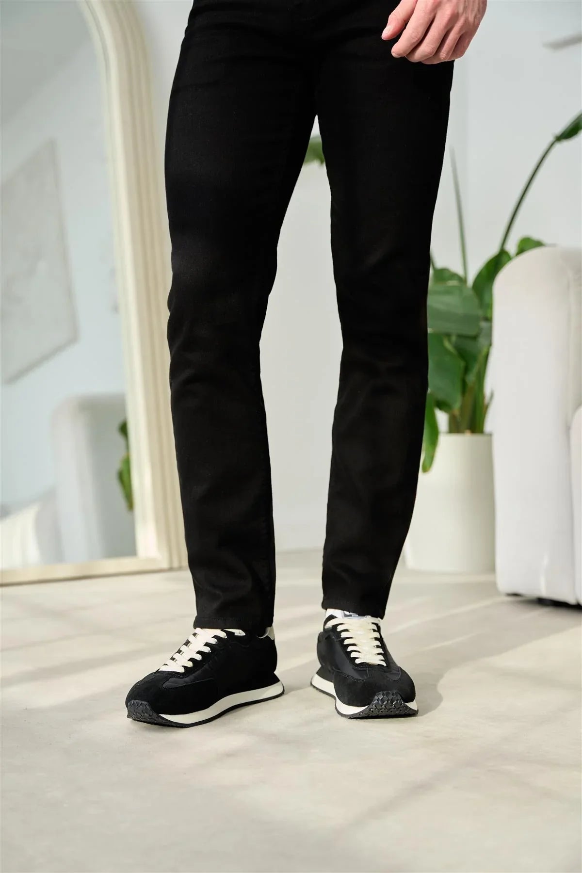 Men’s Suede-Accented Runner Trainers - International Runners - Black Model Picture