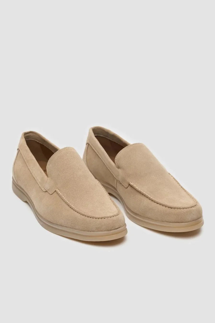 Men's sand beige suede moccasin slip-on loafers, BREEZY.