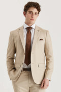 Mens beige tailored fit formal suit jacket BELMONT smart look