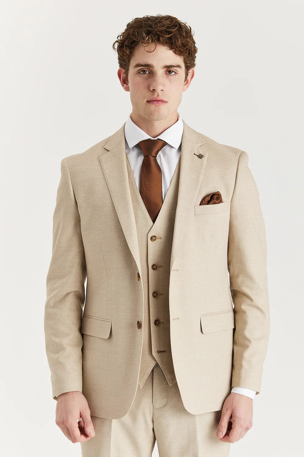 Men's tailored fit formal beige suit, 3-piece set