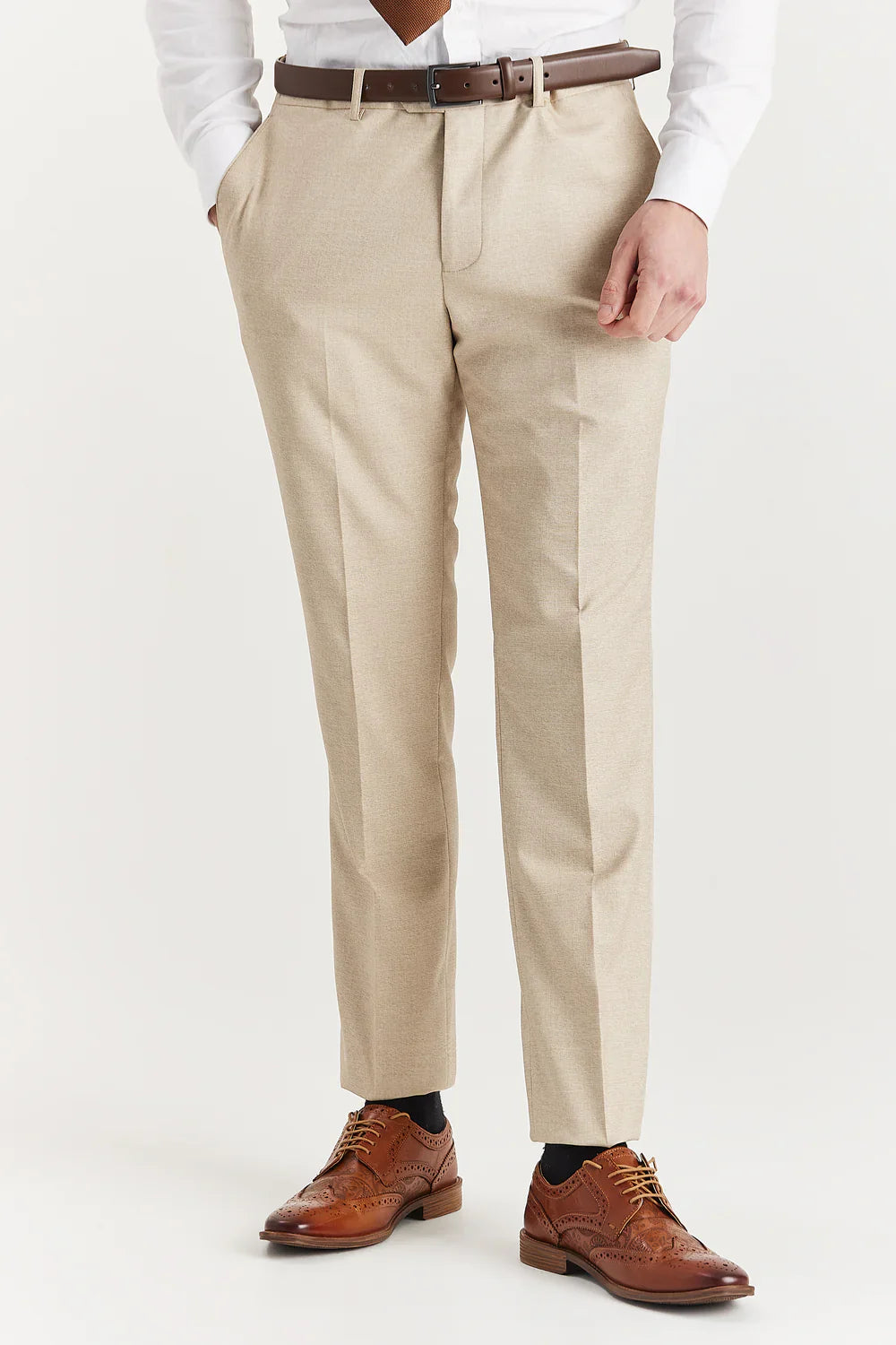 Men’s 3-Piece Tailored Fit Formal Suit - Belmont - Beige Trousers Picture