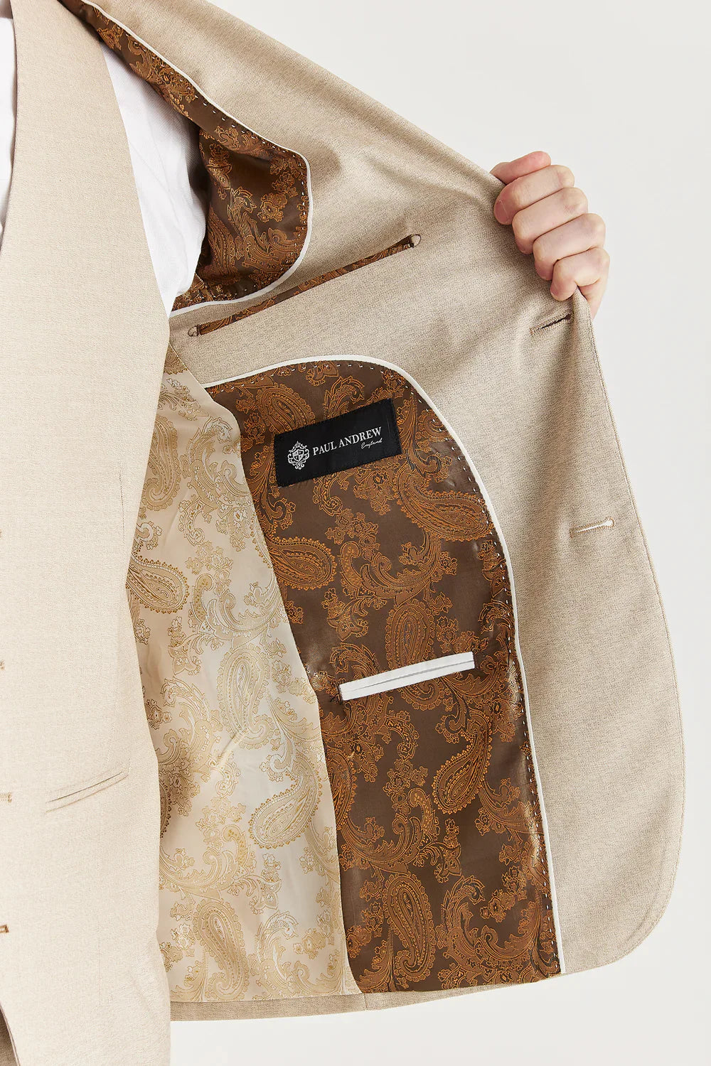 Men’s 3-Piece Tailored Fit Formal Suit - Belmont - Beige Linning Picture