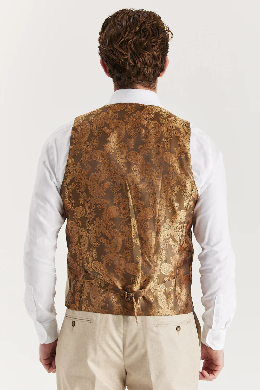 Men’s 3-Piece Tailored Fit Formal Suit - Belmont - Beige Waistcoat Back Picture