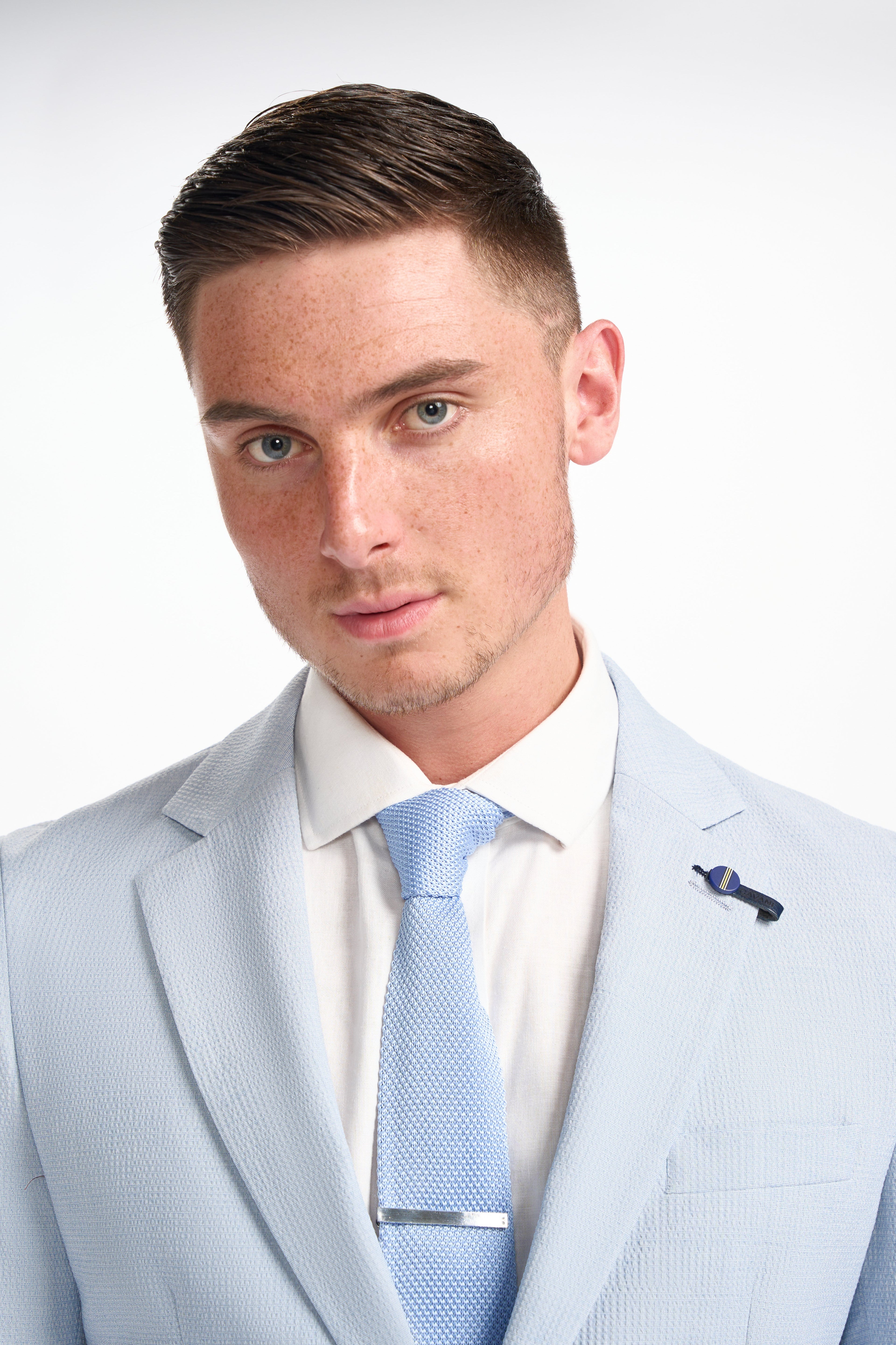 Mens Sky Blue Textured Slim Fit Suit Jacket SIREN