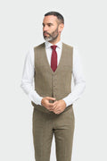 Mens sage green tweed check waistcoat Gaston