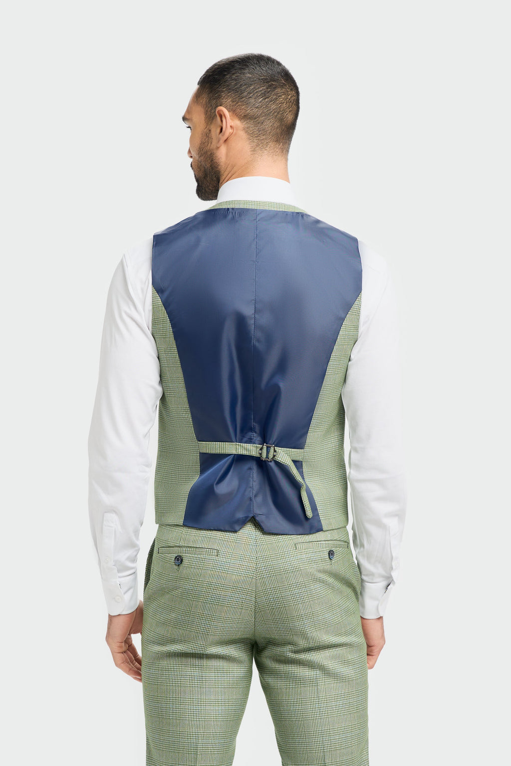 Mens Sage Green Tweed Houndstooth Slim Fit Waistcoat CARIDI