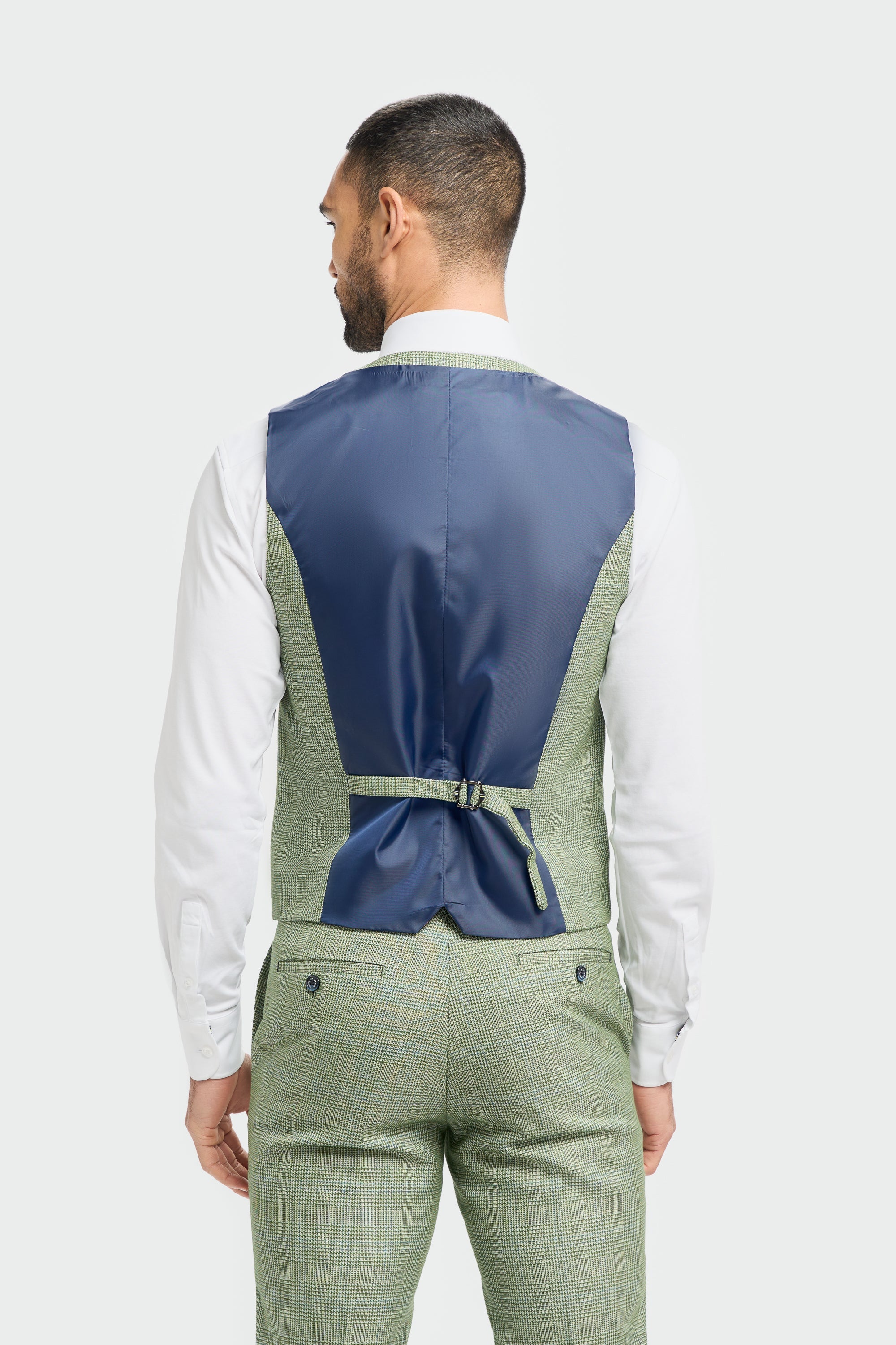 Mens Sage Green Tweed Houndstooth Slim Fit Waistcoat CARIDI