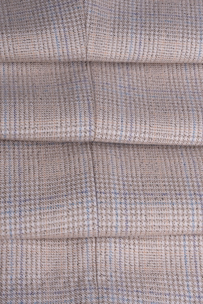 Men's Tweed Houndstooth Check Slim Fit Suit - CARIDI Trousers Lenght Option - Cream - Ivory Fabric Picture