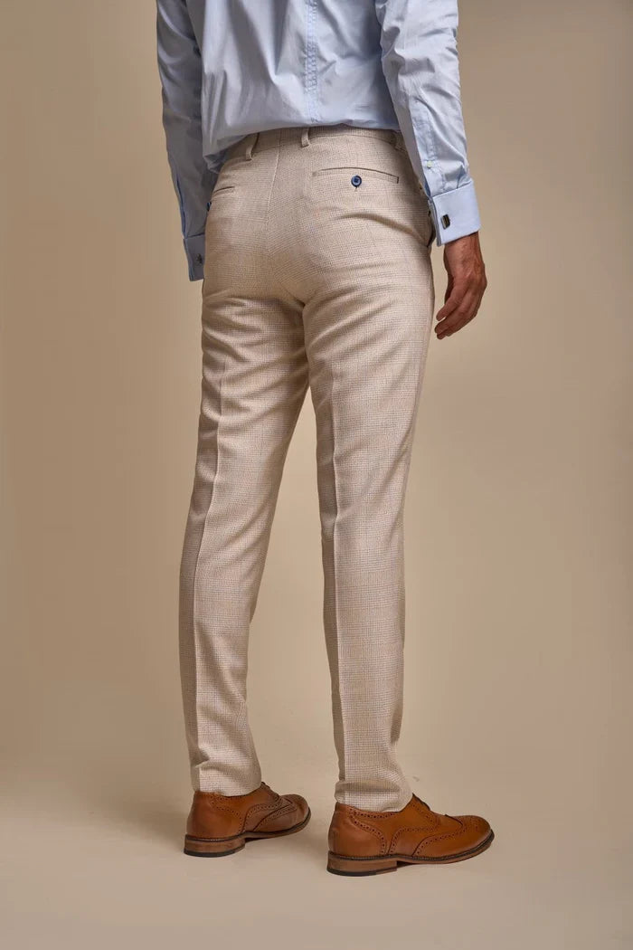 Men's Tweed Houndstooth Check Slim Fit Suit - CARIDI Trousers Lenght Option - Cream - Ivory Trousers Back Picture