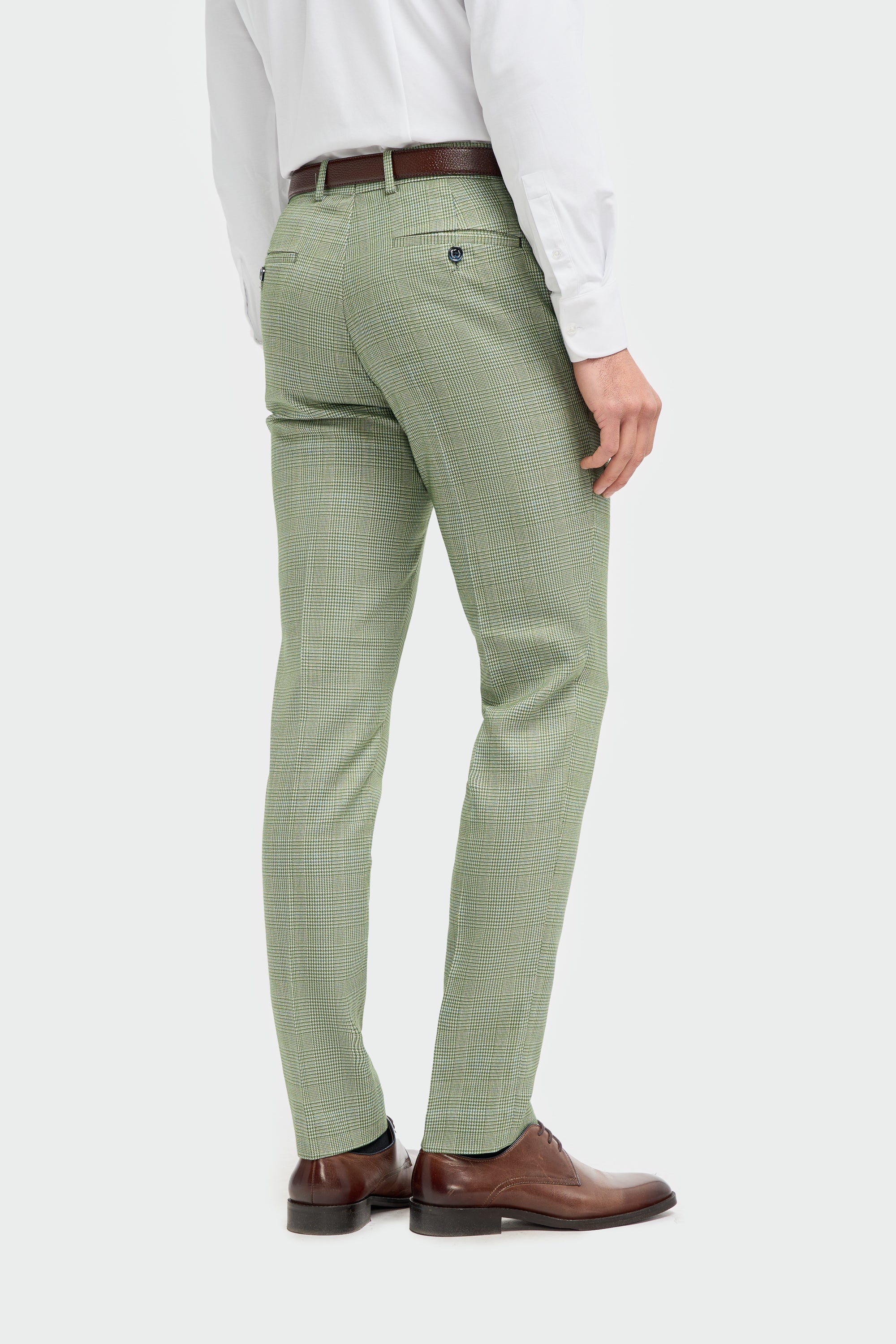 Men's Tweed Glen Check Slim Fit Trousers - CARIDI - Sage Green