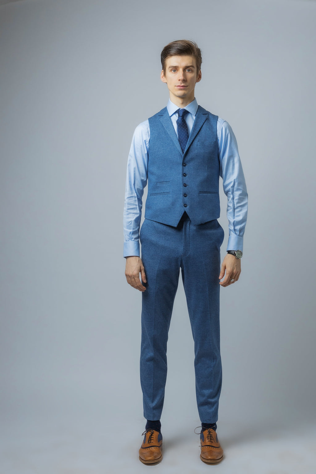 JAXON Yale Blue Men's Tweed Slim Fit Suit