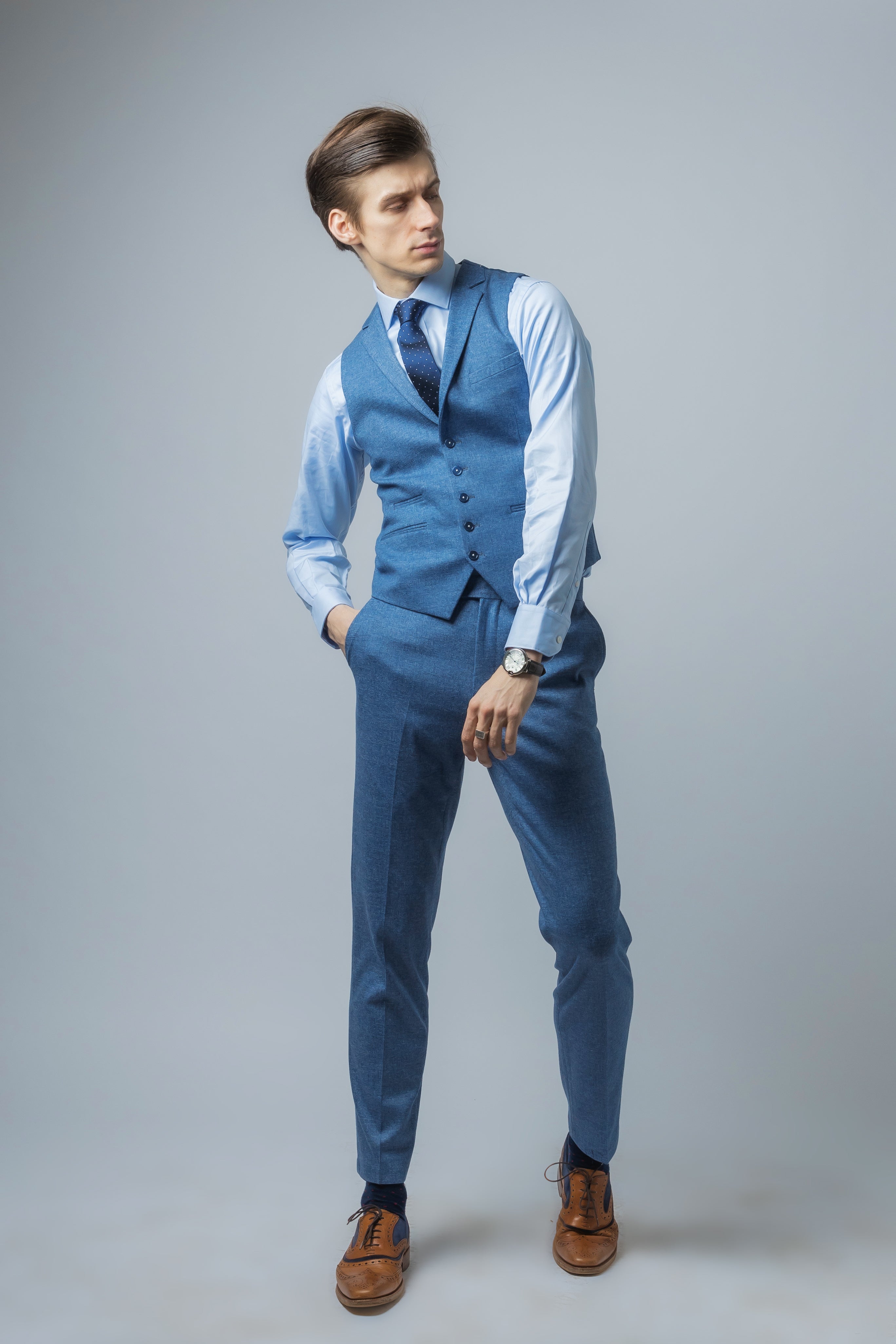JAXON Yale Blue Men's Tweed Slim Fit Suit