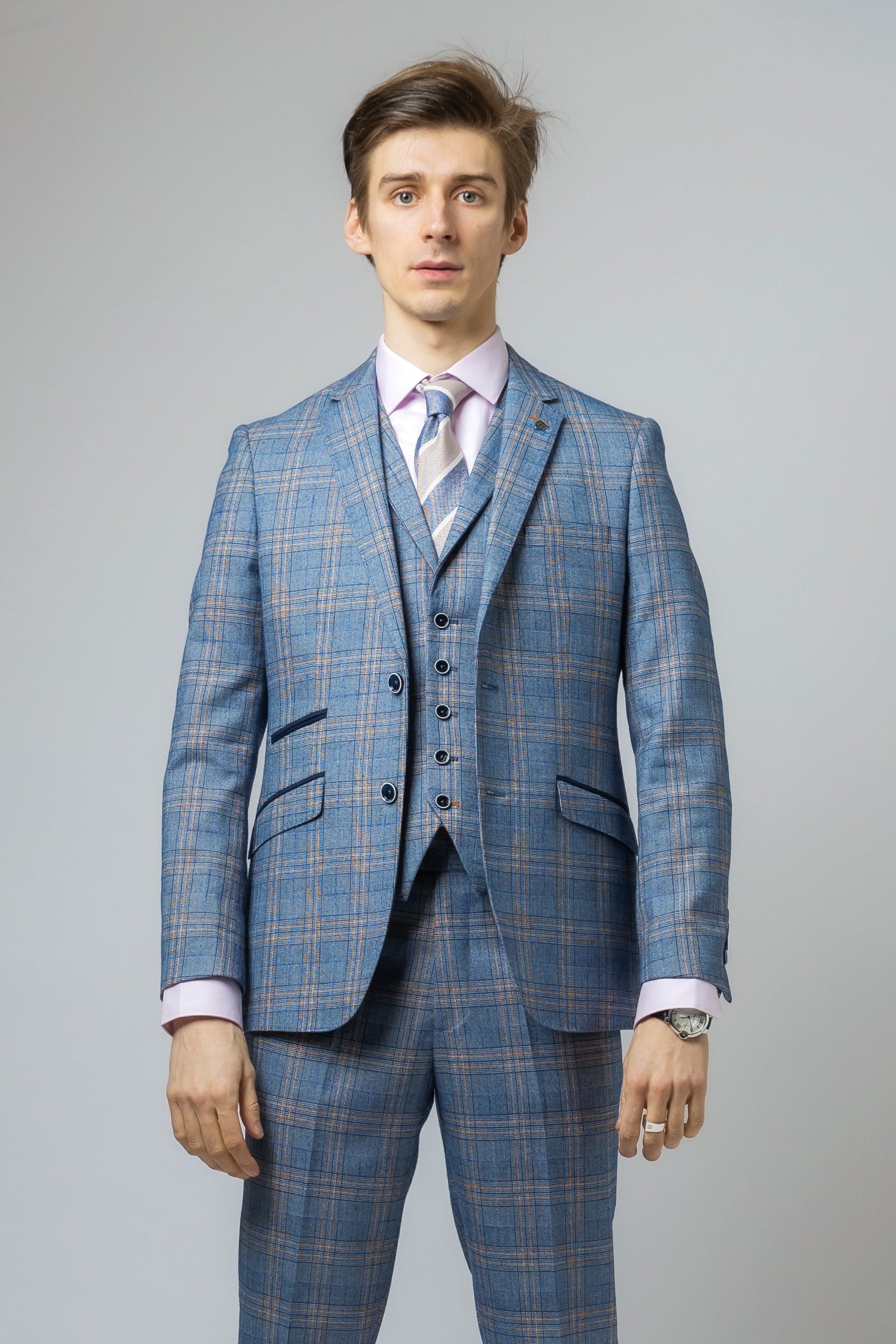Men's Levi Royal Blue Windowpane Pattern Slim Fit Suit