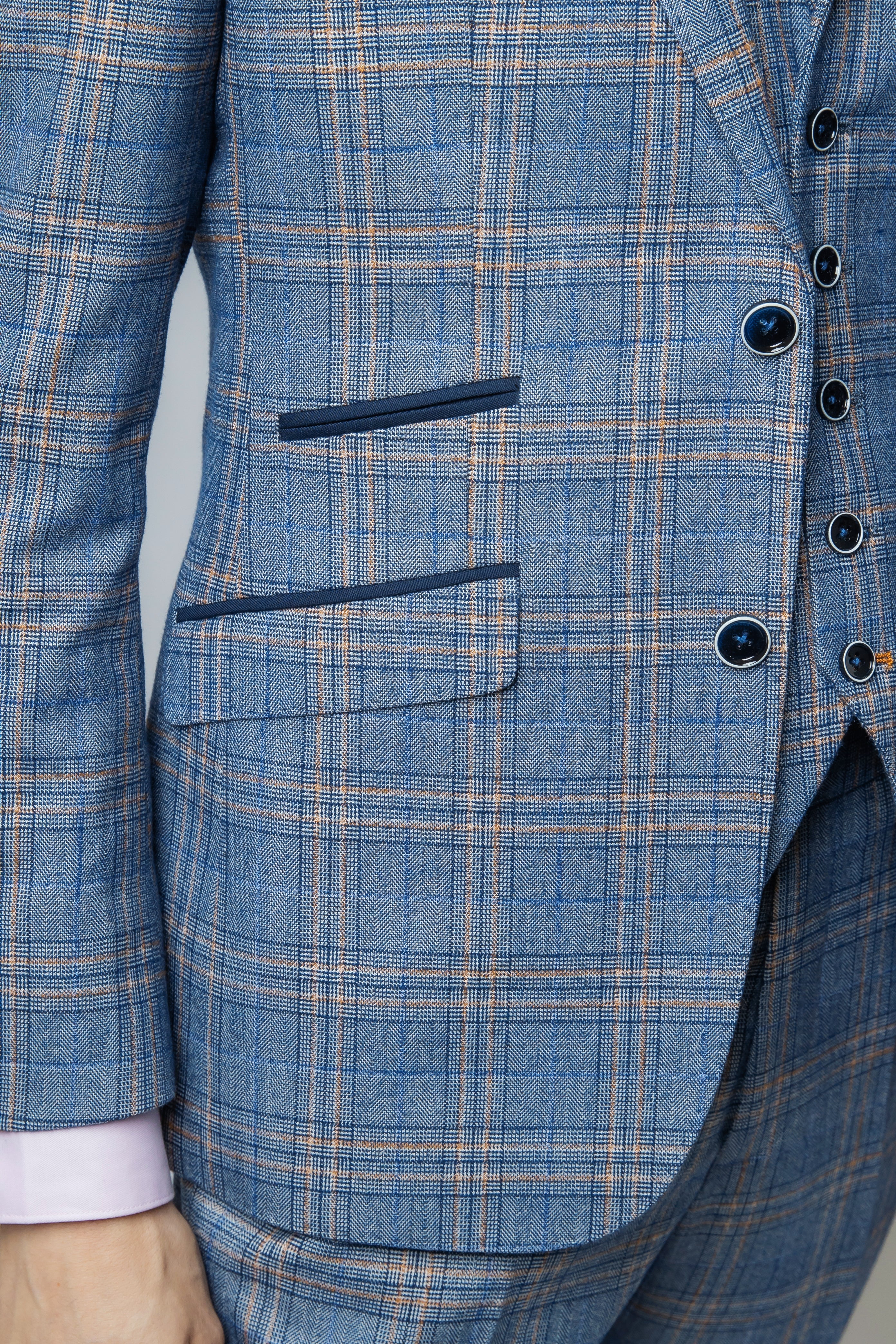 Men's Levi Royal Blue Windowpane Pattern Slim Fit Suit