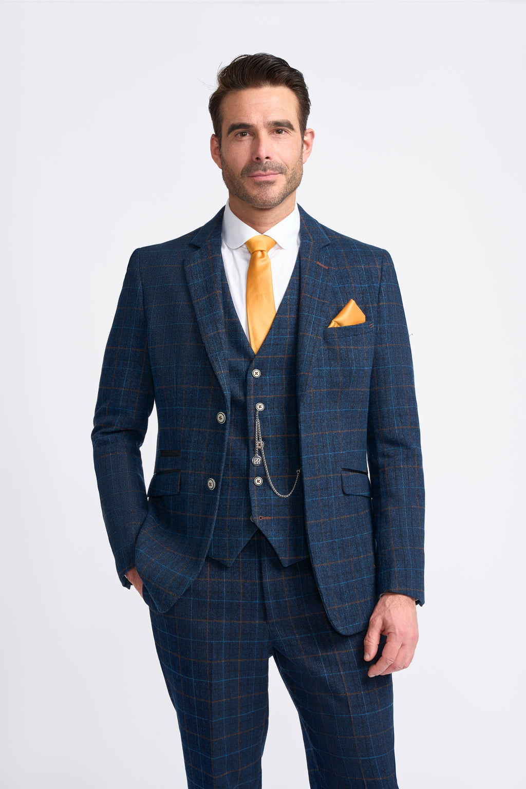 men’s windowpane tweed 3-piece tailored fit suit set