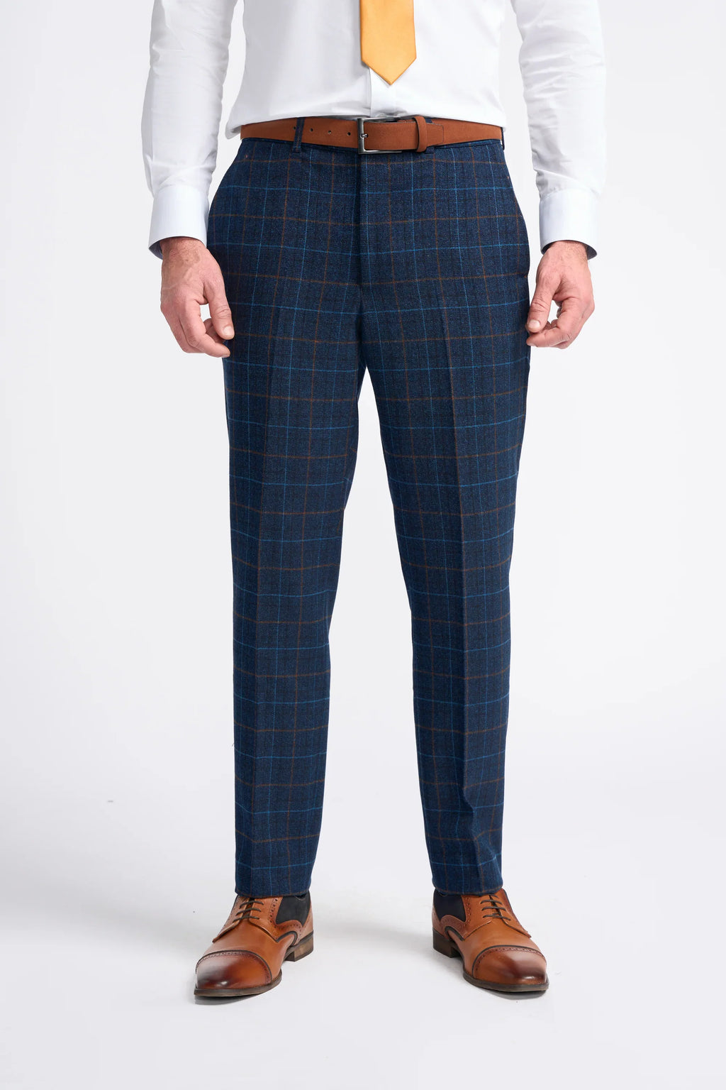Men's Windowpane Check Tweed Blue Suit - CODY - Navy Blue Trousers Front Picture