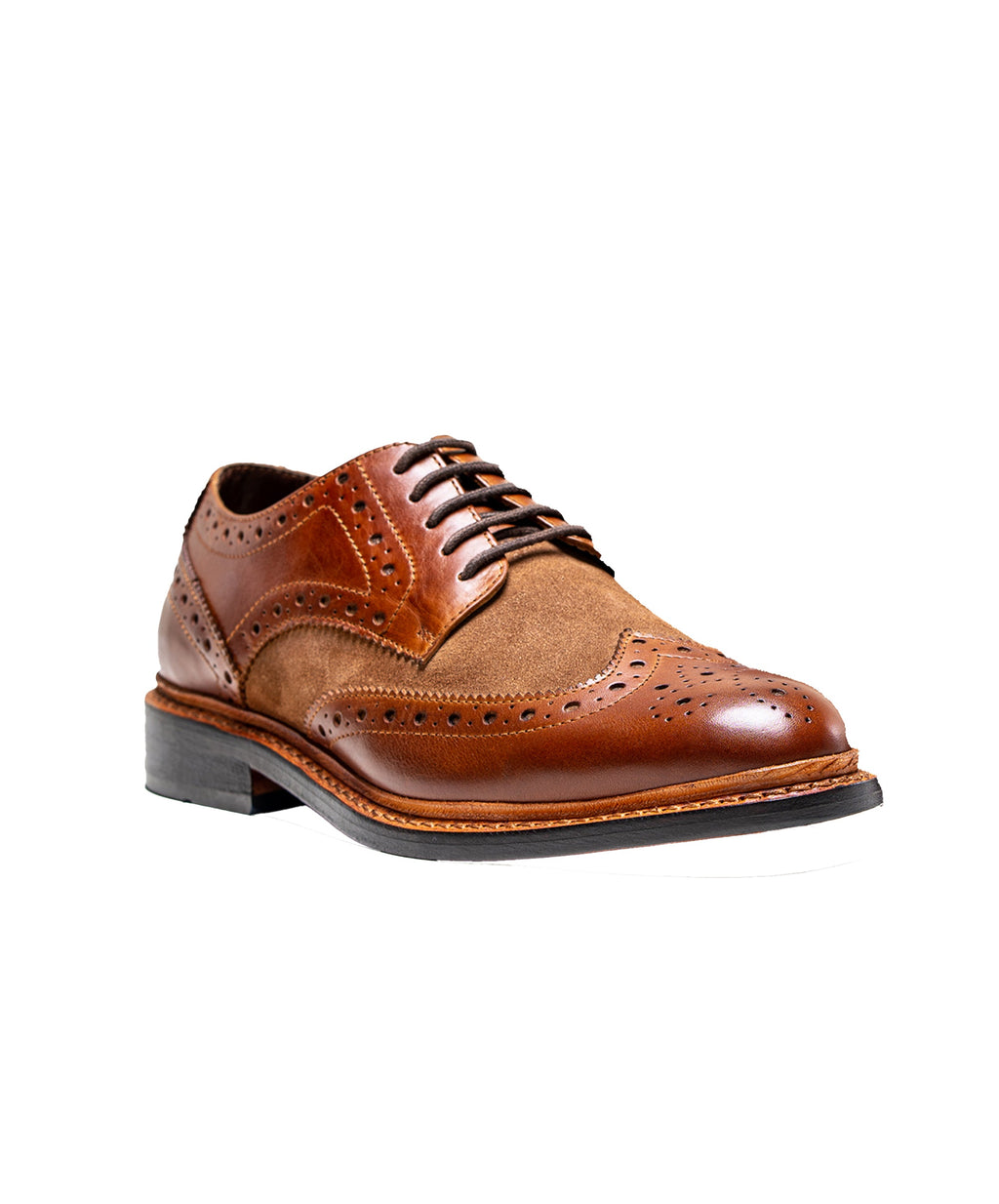 Men's tan wingtip brogue lace-up dress shoes, MERTON.