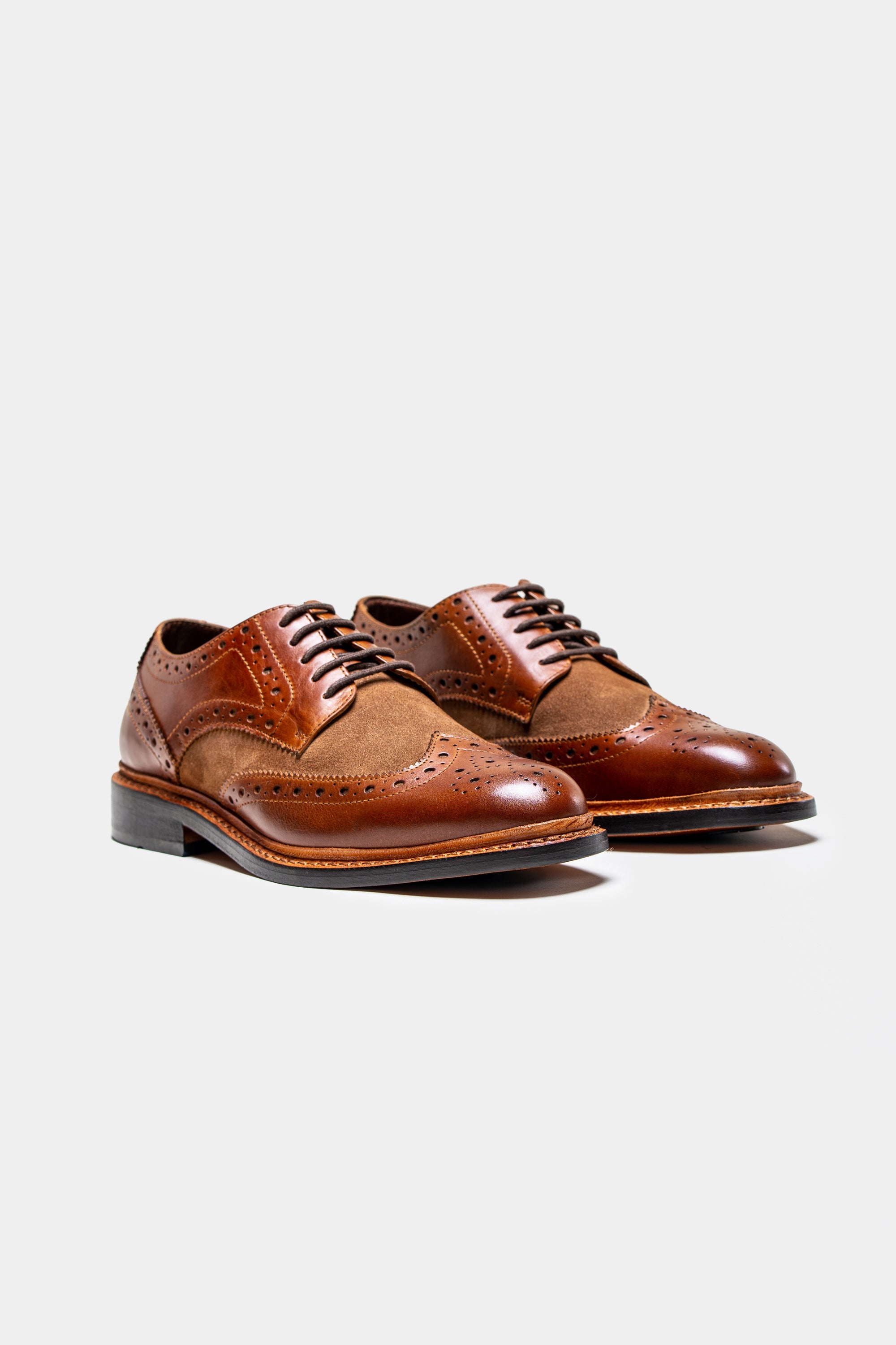 Men's Wingtip Brogue Lace Up Dress Shoes - MERTON - Tan - Tan Pair Side Picture