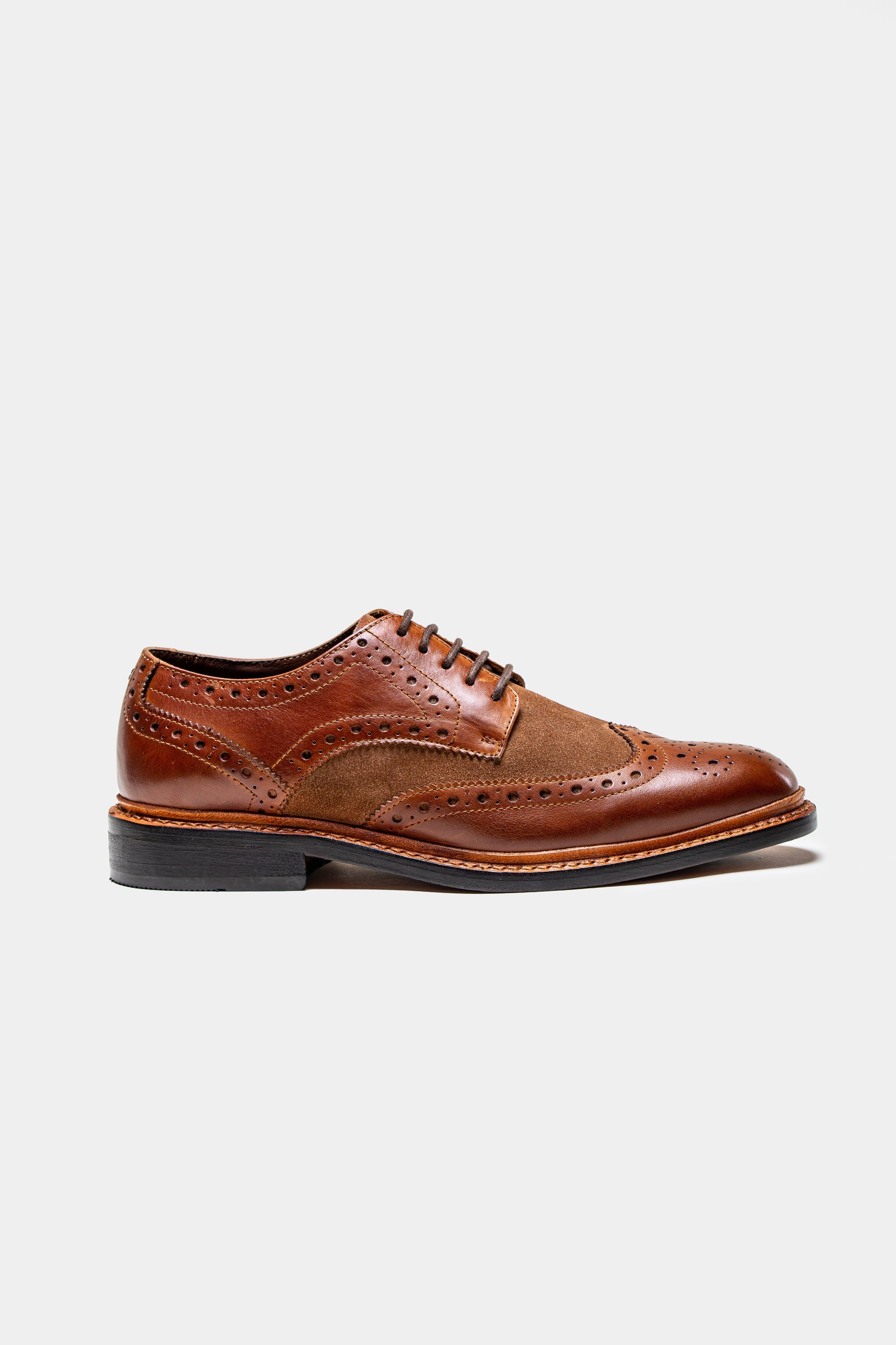 Men's Wingtip Brogue Lace Up Dress Shoes - MERTON - Tan - Tan