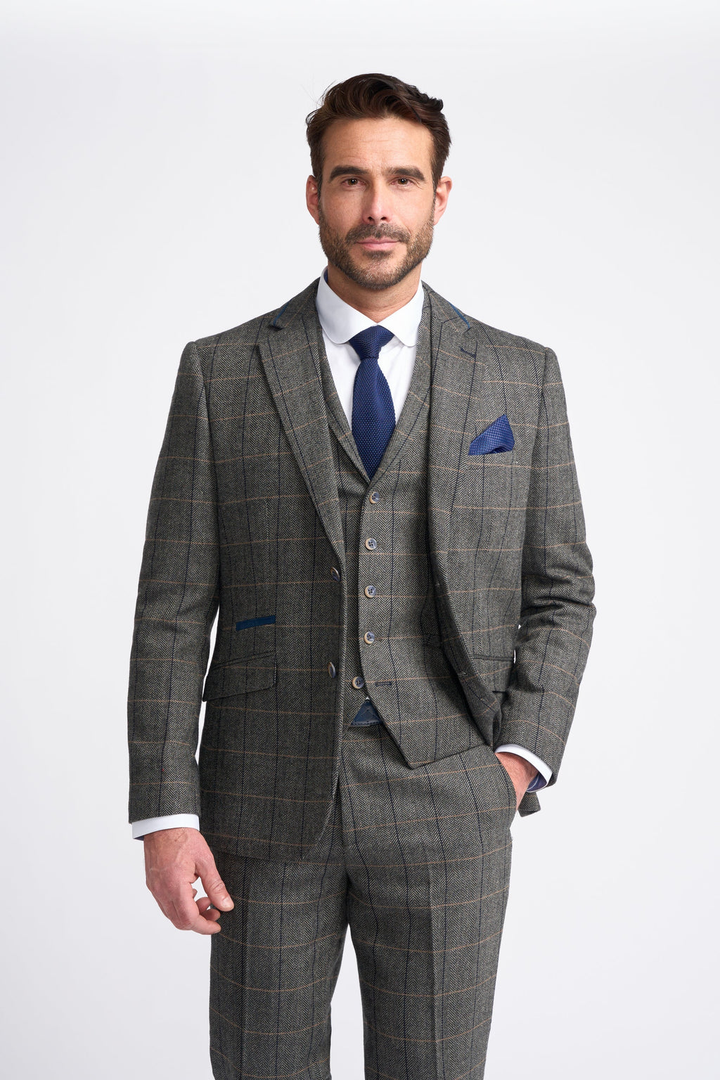 men’s wool blend herringbone tweed formal 3-piece suit