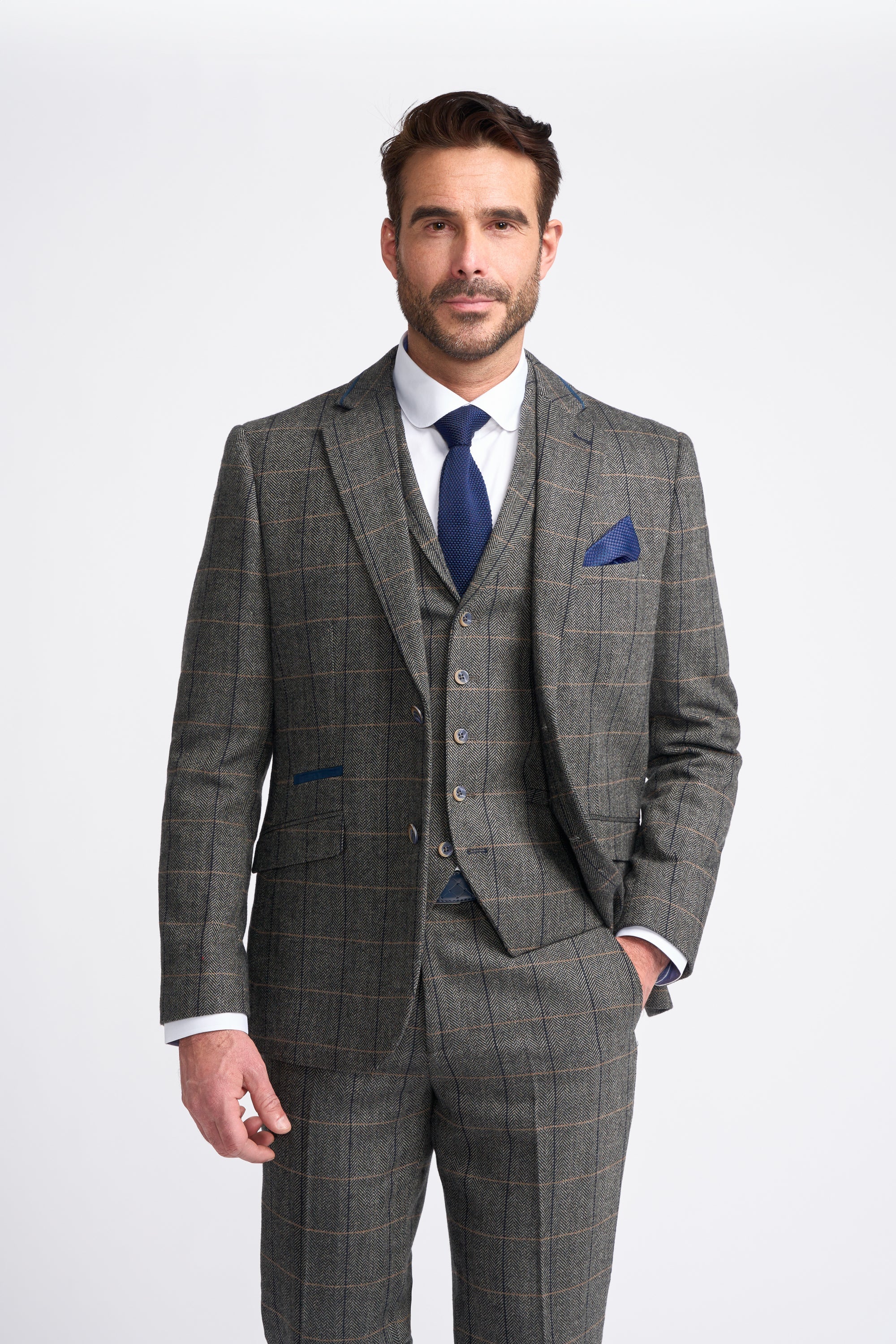 men’s wool blend herringbone tweed formal 3-piece suit