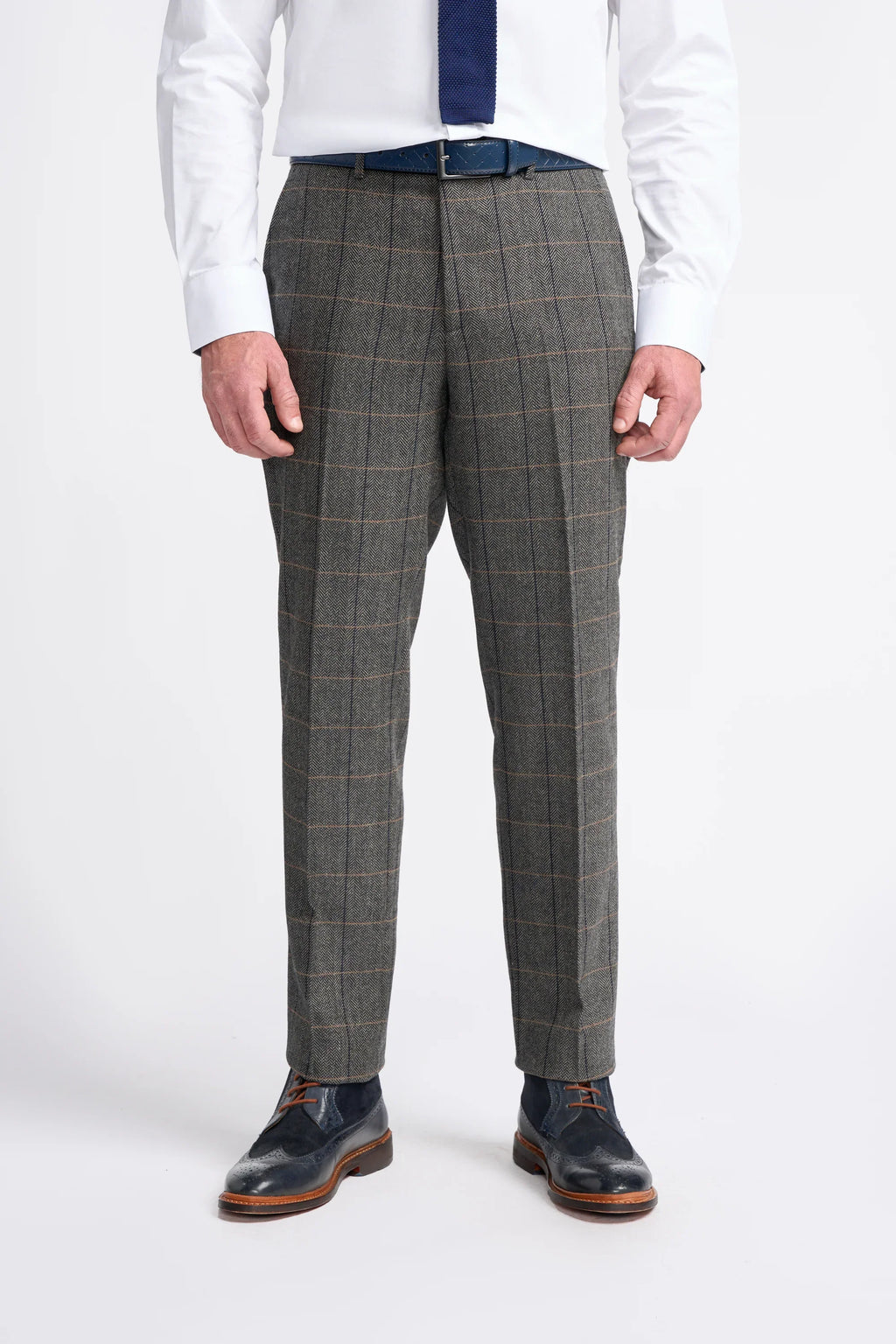 Men's Wool Blend Herringbone Check Suit - Albert - Grey Front Picture