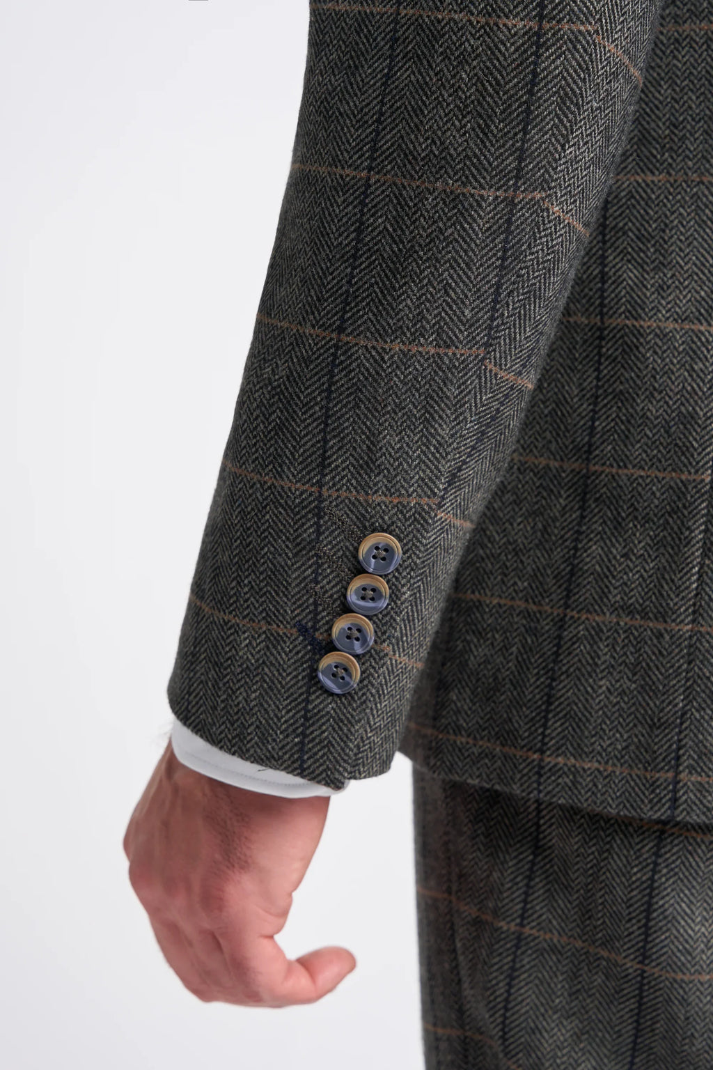 Men's Wool Blend Herringbone Check Suit Jacket - Albert - Grey Detail Picture