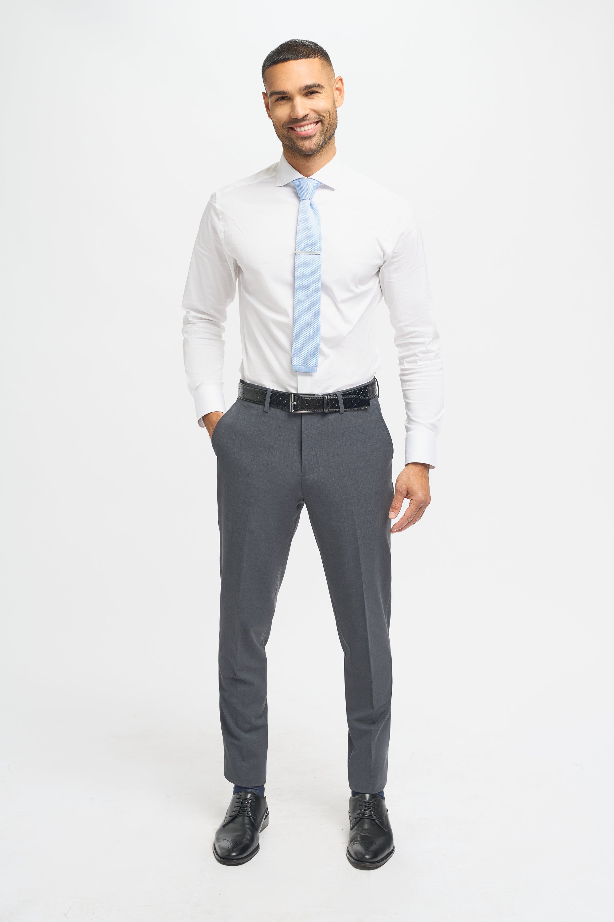 Men's Wool Blend Slim Fit Trousers - BOND - Charcoal Grey